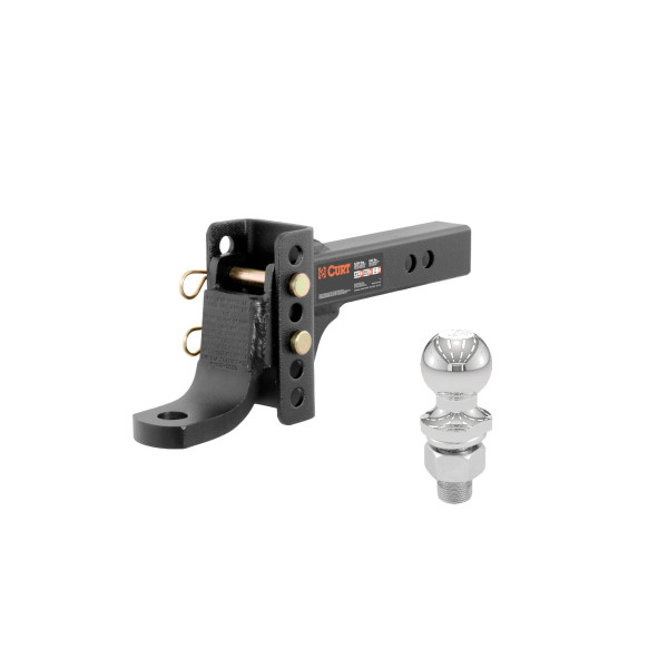 CURT 6,000 lbs Adjustable Channel Mount with 1" Ball Hole (2" Shank, 6-3/4" Drop) Trailer Hitch Ball Mount with 1-7/8" Trailer Ball (1" x 2-1/8" Shank, 3,500 lbs, Chrome) - CURT