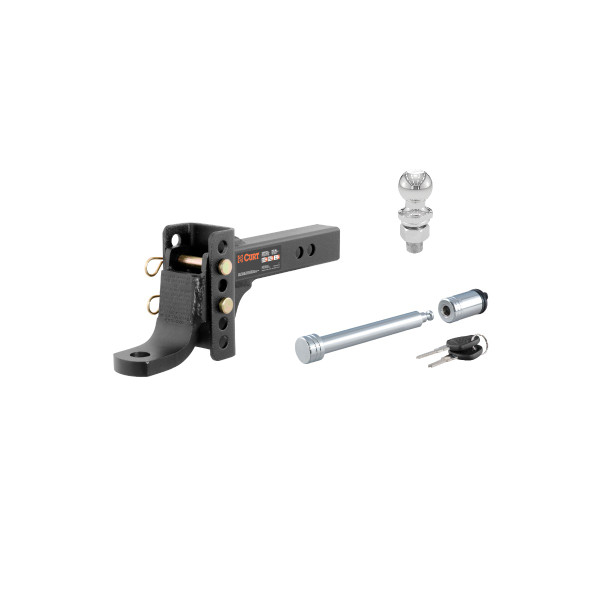 CURT 2" Shank, 6,000 lbs., 6-3/4" Drop Adjustable Channel Mount Trailer Hitch Ball Mount with 5/8" Hitch Lock & 1-7/8" Trailer Ball - CURT