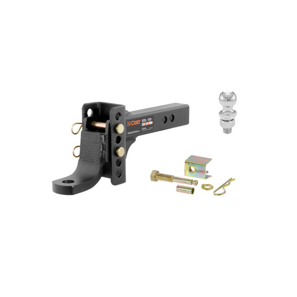 CURT 6,000 lbs. Adjustable Channel Mount with 6-3/4" Drop Trailer Hitch Ball Mount with Anti-Rattle Hitch Pin & 1-7/8" Trailer Ball - CURT