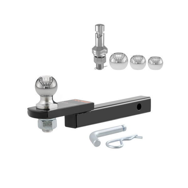 CURT 3,500 lbs Towing Starter Kit with 2" Ball (1-1/4" Shank, 3/4" Rise) Trailer Hitch Ball Mount with Switch Ball Trailer Ball Set (1-7/8", 2" & 2-5/16" Balls, 1" x 2-1/4" Shank) - CURT