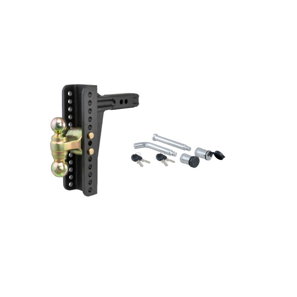 CURT 2-Inch Receiver Adjustable Trailer Hitch Ball Mount, 10-1/8-Inch Drop, 14,000 lbs Capacity with Channel Mount Lock Set (5/8" Diameter) & Trailer Hitch Lock - CURT