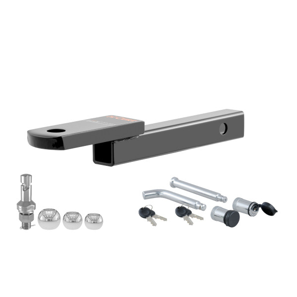 CURT Class 1 Ball Mount (1-1/4" Shank, 2,000 lbs., 1-1/4" Drop, 9-3/4" Long) Trailer Hitch Ball Mount with Switch Ball Trailer Ball (1-7/8", 2", 2-5/16" Balls, 1" x 2-1/4" Shank) & Channel Mount Lock (5/8" Diameter) - CURT