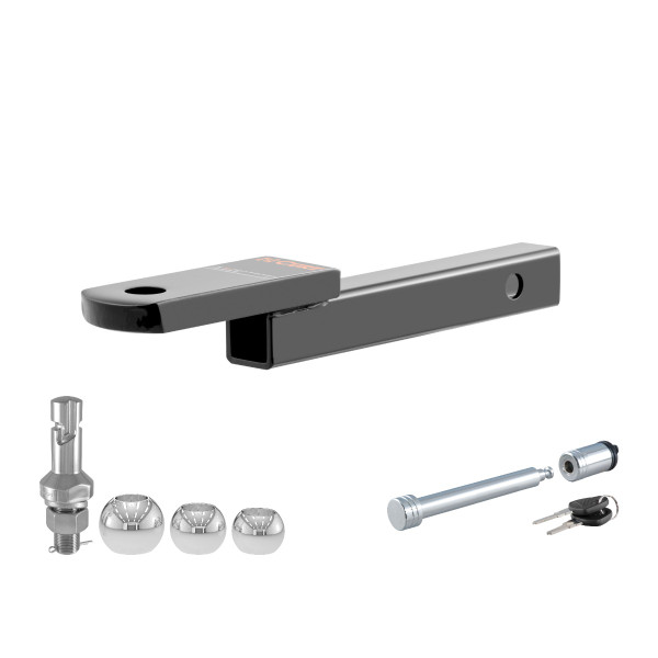 CURT Class 1 Ball Mount (1-1/4" Shank, 2,000 lbs, 1-1/4" Drop, 9-3/4" Long) Trailer Hitch Ball Mount with Switch Ball Trailer Ball (1-7/8", 2", 2-5/16" Balls, 1" x 2-1/4" Shank) & 5/8" Hitch Lock (3" Receiver, Barbell, Chrome) - CURT