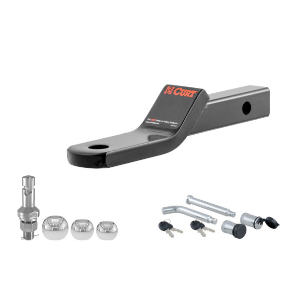 CURT Class 2 Ball Mount (1-1/4" Shank, 3,500 lbs, 1" Drop, 7-13/16" Long) Trailer Hitch Ball Mount with Switch Ball Trailer Ball (1-7/8", 2", 2-5/16" Balls) & Channel Mount Lock (5/8" Diameter) - CURT