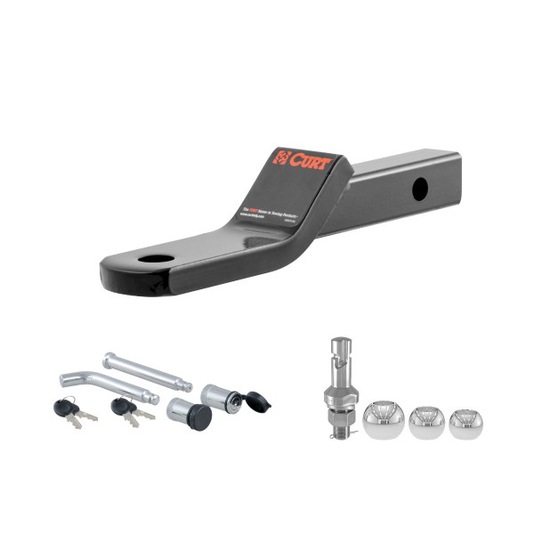 CURT Class 2 Ball Mount (1-1/4" Shank, 3,500 lbs, 1" Drop, 7-13/16" Long) Trailer Hitch Ball Mount with Switch Ball Trailer Ball (1-7/8", 2", 2-5/16" Balls, 1" x 2-1/4" Shank) & Channel Mount Lock (5/8" Diameter) - CURT