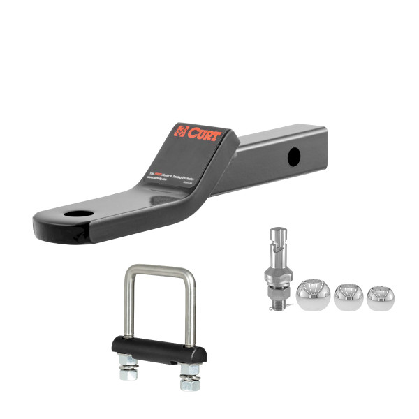 CURT Class 2 Ball Mount (1-1/4" Shank, 3,500 lbs, 1" Drop, 7-13/16" Long) Trailer Hitch Ball Mount with Switch Ball Trailer Ball (1-7/8", 2", 2-5/16" Balls, 1" x 2-1/4" Shank) & Anti-Rattle Hitch Clamp for 2" Receiver - CURT