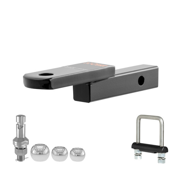 CURT Class 2 Ball Mount (1-1/4" Shank, 3,500 lbs., 1-1/4" Drop, 6-3/4" Long) Trailer Hitch Ball Mount with Switch Ball Trailer Ball (1-7/8", 2" & 2-5/16" Balls) & Anti-Rattle Hitch Clamp for 2" Receiver - CURT