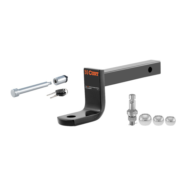 CURT Class 2 Ball Mount (1-1/4" Shank, 3,500 lbs, 3-1/4" Drop, 9-3/8" Long) Trailer Hitch Ball Mount with Switch Ball Trailer Ball (1-7/8", 2" & 2-5/16" Balls, 1" x 2-1/4" Shank) & 5/8" Hitch Lock (3" Receiver, Barbell, Chrome) - CURT