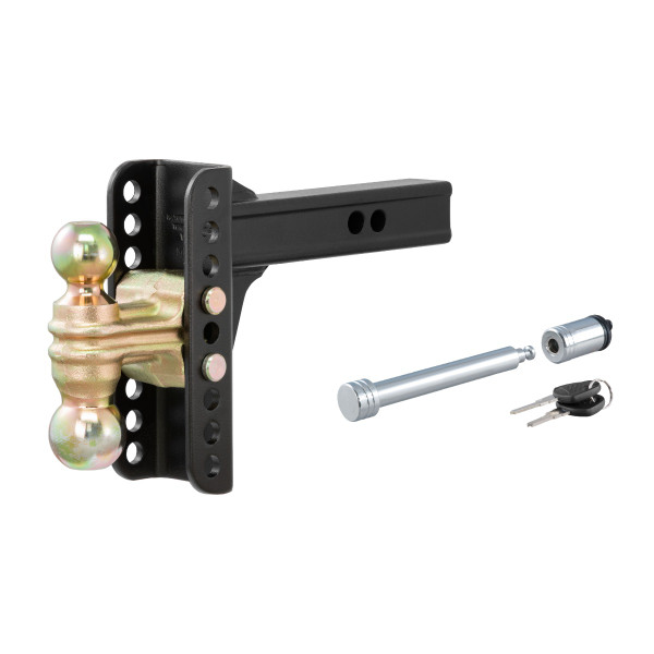 CURT 2" Shank, 14,000 lbs., 6" Drop Adjustable Channel Mount Trailer Hitch Ball Mount with 5/8" Hitch Lock & Chrome Receiver Lock - CURT