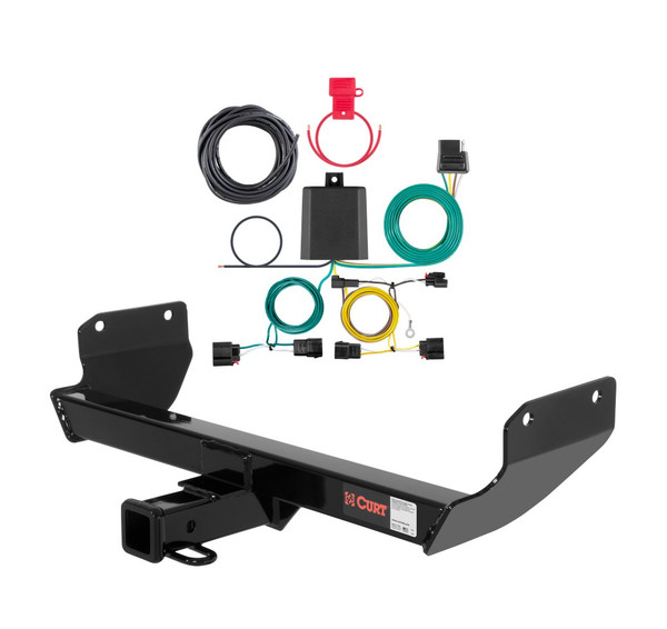 2014 - 2021 Jeep Grand Cherokee Excluding SRT, SRT8, Trackhawk or diesel Curt 2", Class 3 Trailer Tow Hitch + 4-flat Wiring Kit 13065 - CURT