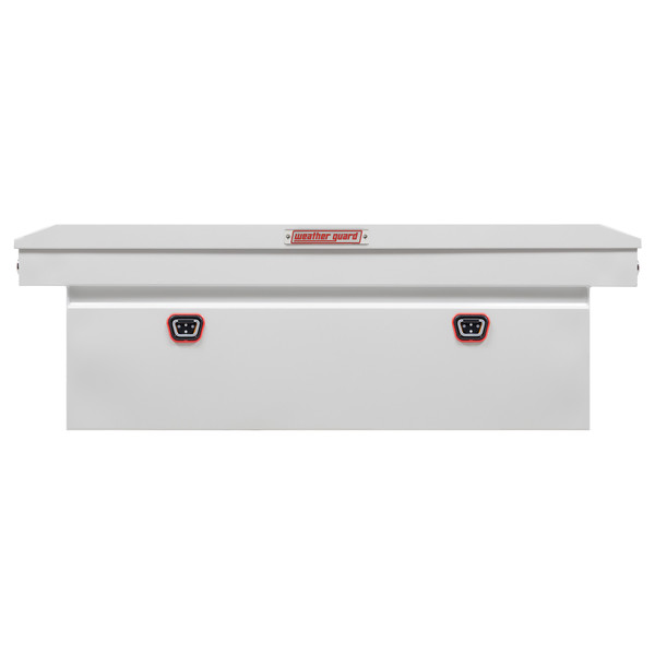 WEATHER GUARD 128-3-04 Steel Saddle Box, 15 Cu Ft, Full Deep, White Powder Coat, Tamper Resistant Push Button Lock - Weather Guard