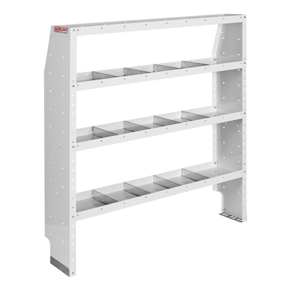 Weather Guard 9375-3-03 Adjustable Van Shelf Unit, 60"H x 52"W x 13.5"D, 4 Steel Shelves, 16 Dividers, White - Weather Guard