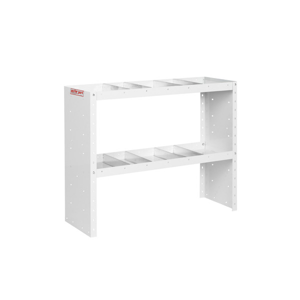 Weather Guard 9334-3-03 Heavy Duty Adjustable Van Shelf Unit, 42" W x 34" H x 13.5" D, 2 Shelves, 8 Dividers, White Steel - Weather Guard