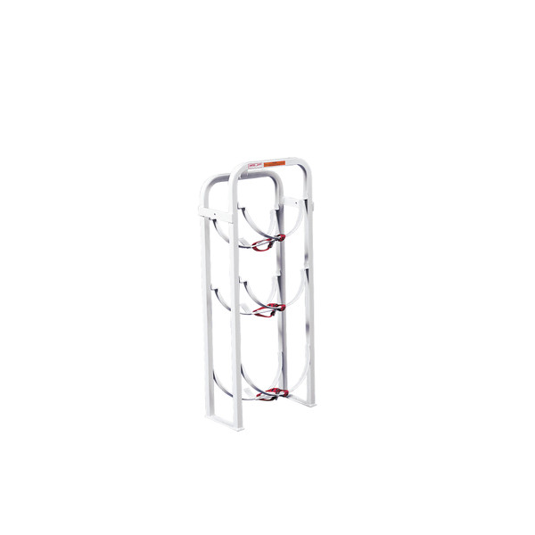 Weather Guard 9863-3-01 Refrigerant Tank Rack, 40"H x 15.5"W x 8"D, Holds 30-50 lb Tanks, White Steel Floor Mount - Weather Guard
