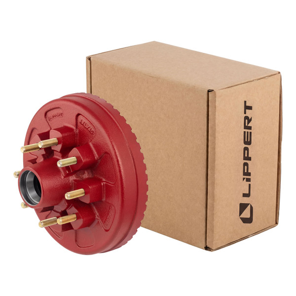 Lippert 2025077671 ABS 12" Red Brake Hub, 7,000-lb Axles, 8 on 6-1/2" Bolt Pattern, 9/16" Studs, Races Included - CURT