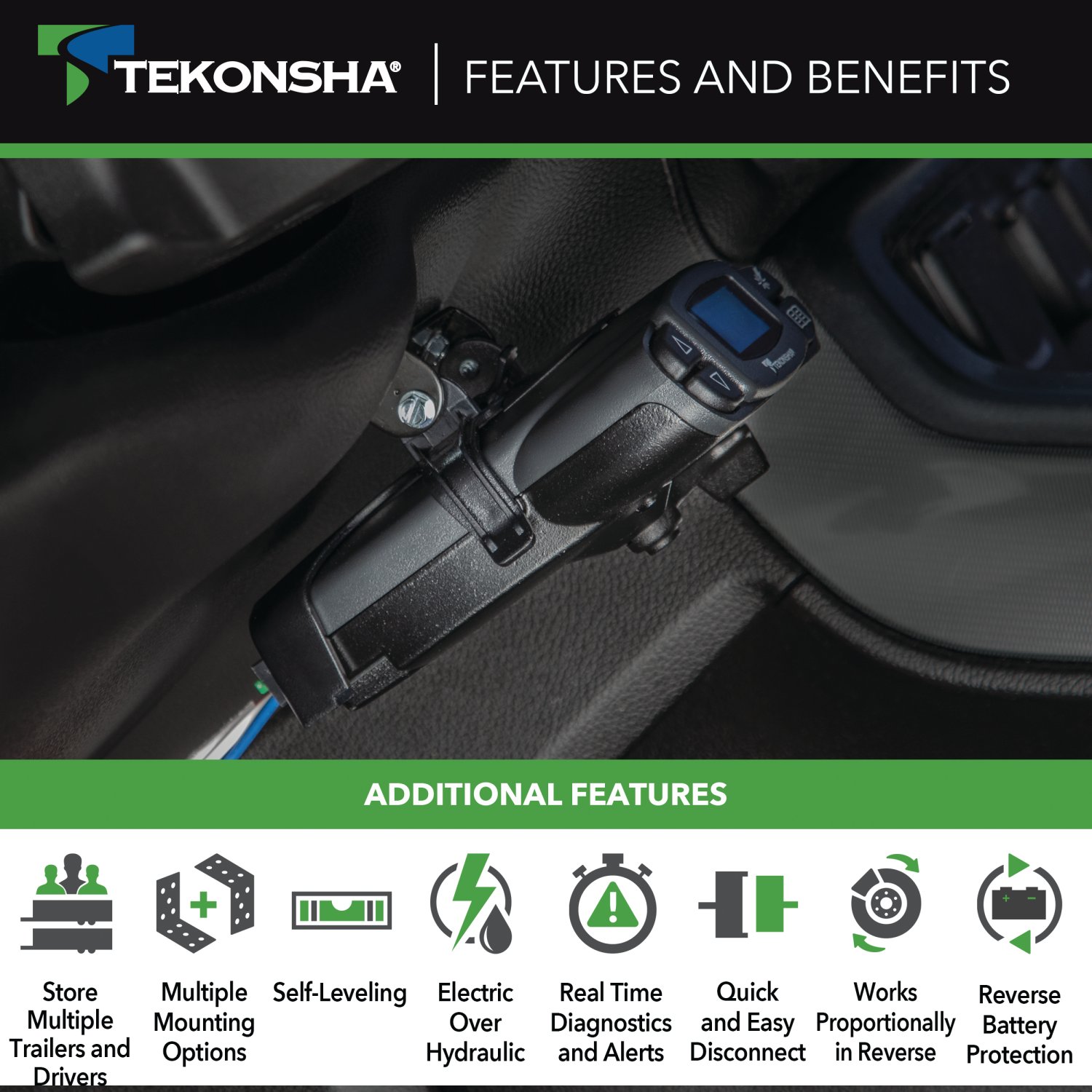 Tekonsha Prodigy P3  Proportional Under-Dash Brake Controller for Trailers with 1-4 Axles, Black 90195 thumbnail 3