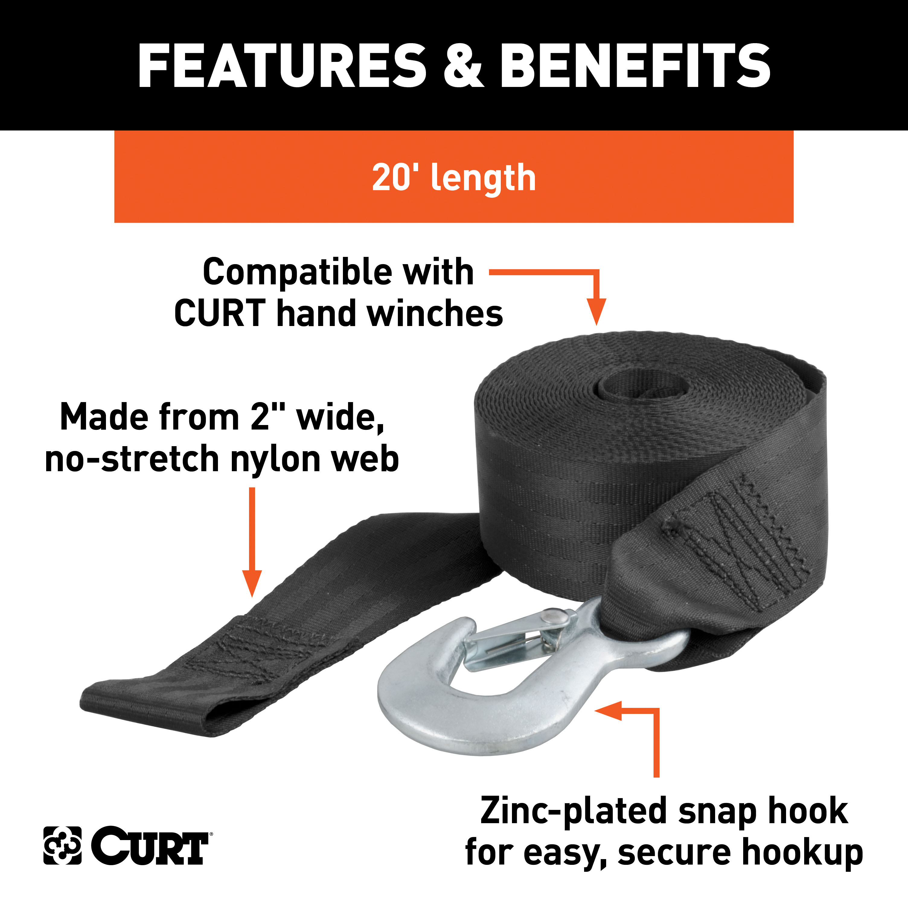 CURT 20' 4,000 LB Winch Strap thumbnail 1