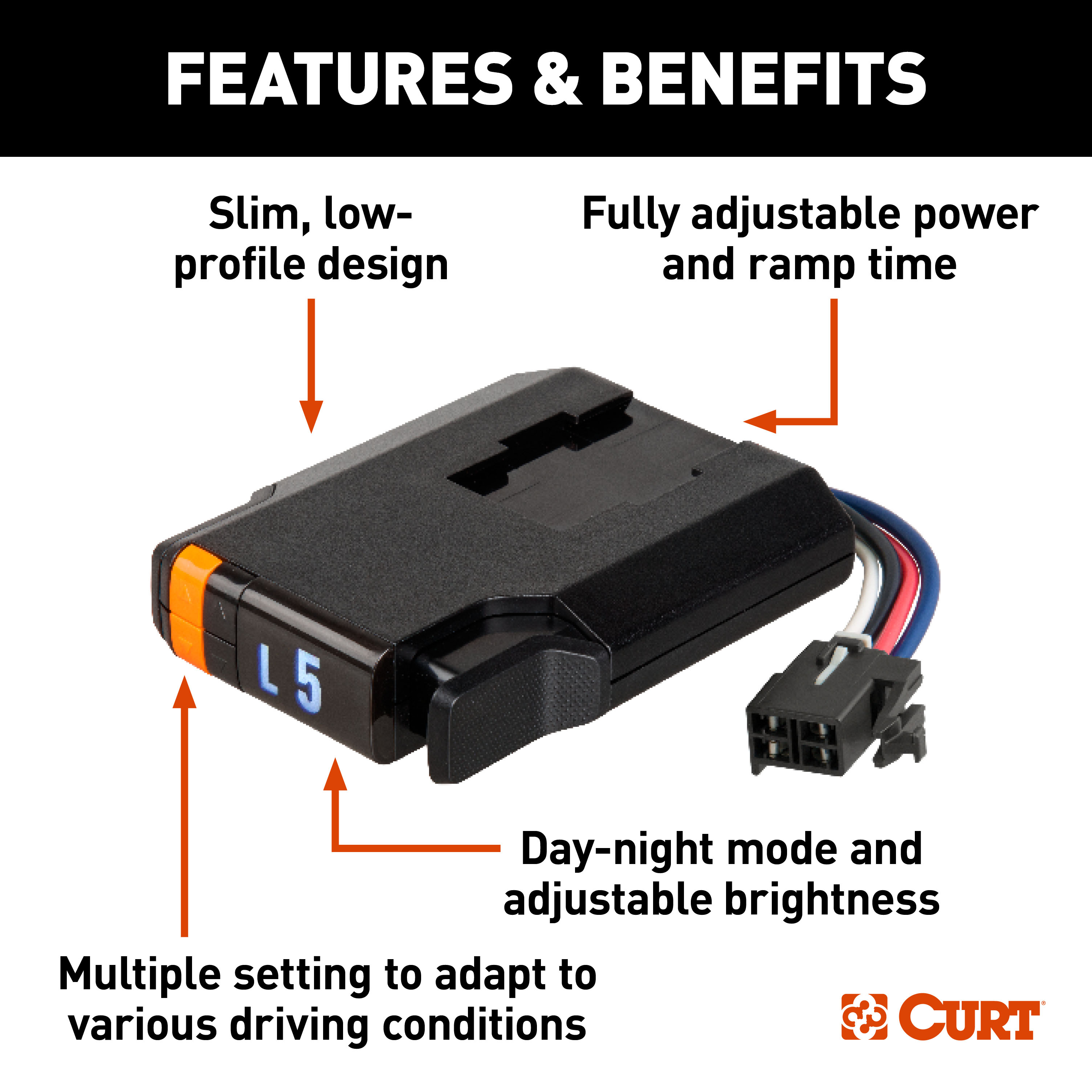 CURT Discovery NEXT Trailer Brake Controller – Time-Delay, LED Display, Adjustable Power, 1-4 Axles (2-8 Brakes) thumbnail 1