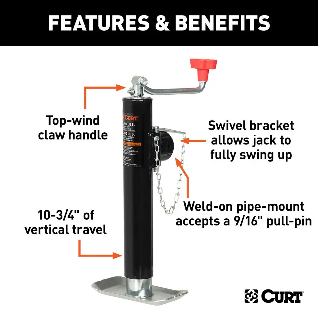 CURT Pipe-Mount Swivel Trailer Jack with Top Handle (5,000 lbs, 10" Travel) 25006 thumbnail 2