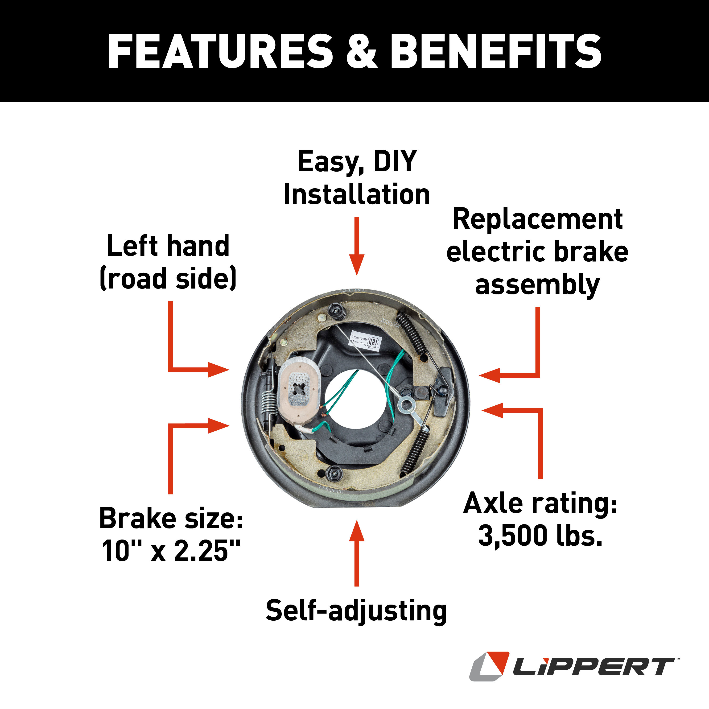 Lippert Forward Self-Adjusting RV Brakes - 10" x 2.25", 4-Bolt, 3,500 lbs. (Right Side) 1224503 thumbnail 2