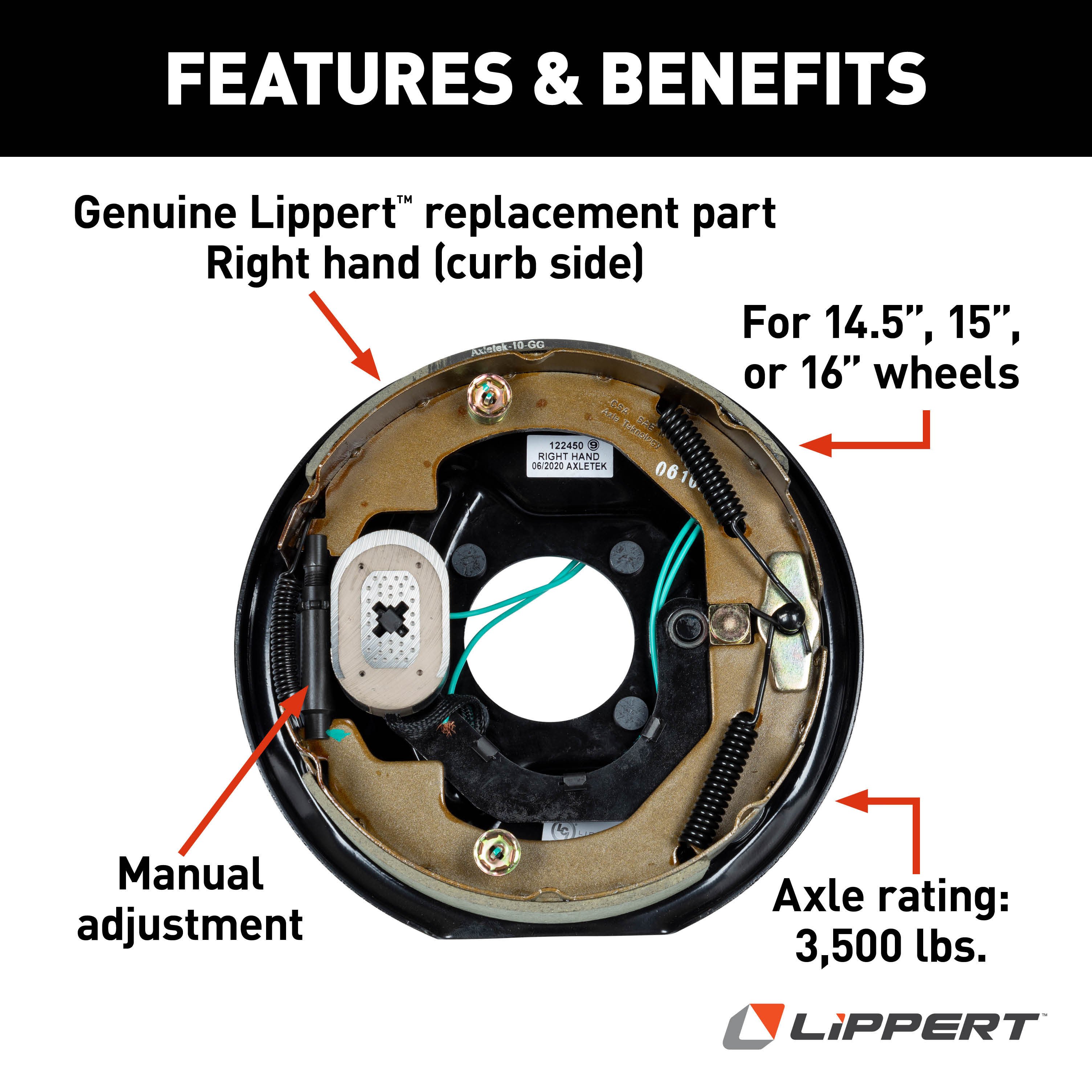 Lippert Electric Trailer Brake Assembly - 10" x 2.25" 3,500 lbs. Right Side 298274 thumbnail 2