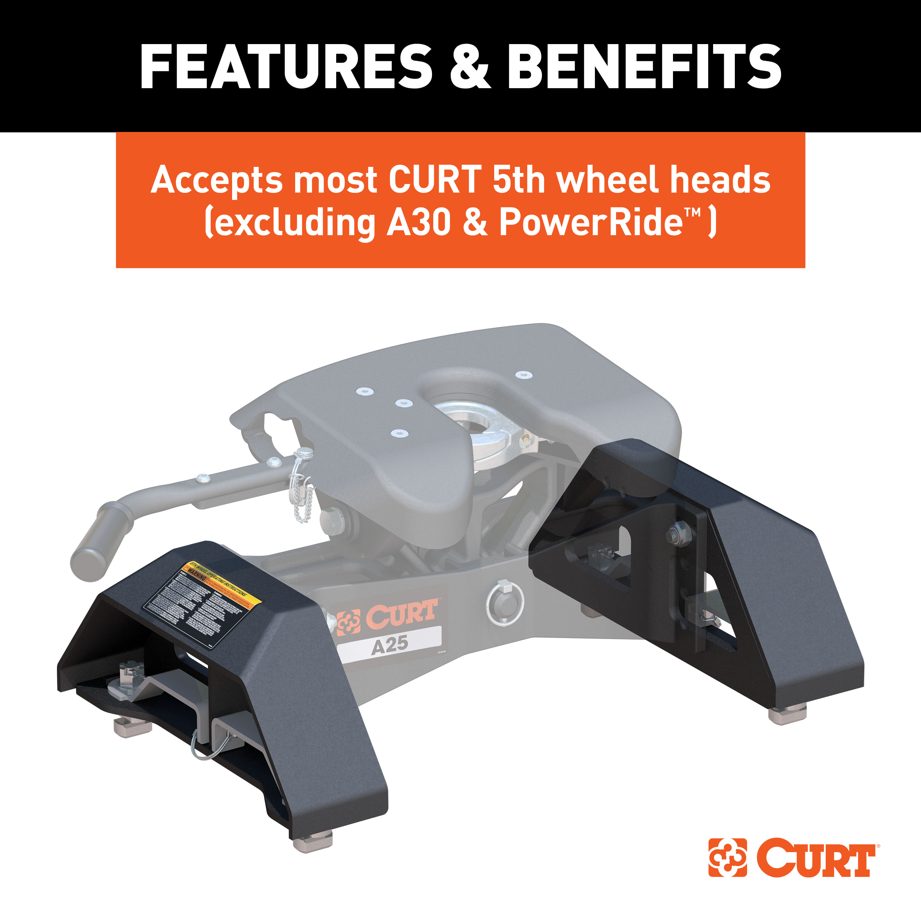 CURT 16029 Replacement Chevrolet Silverado, GMC Sierra 2500, 3500 HD Puck System 5th Wheel Legs, 25,000 lbs, Hitch Head Required thumbnail 2