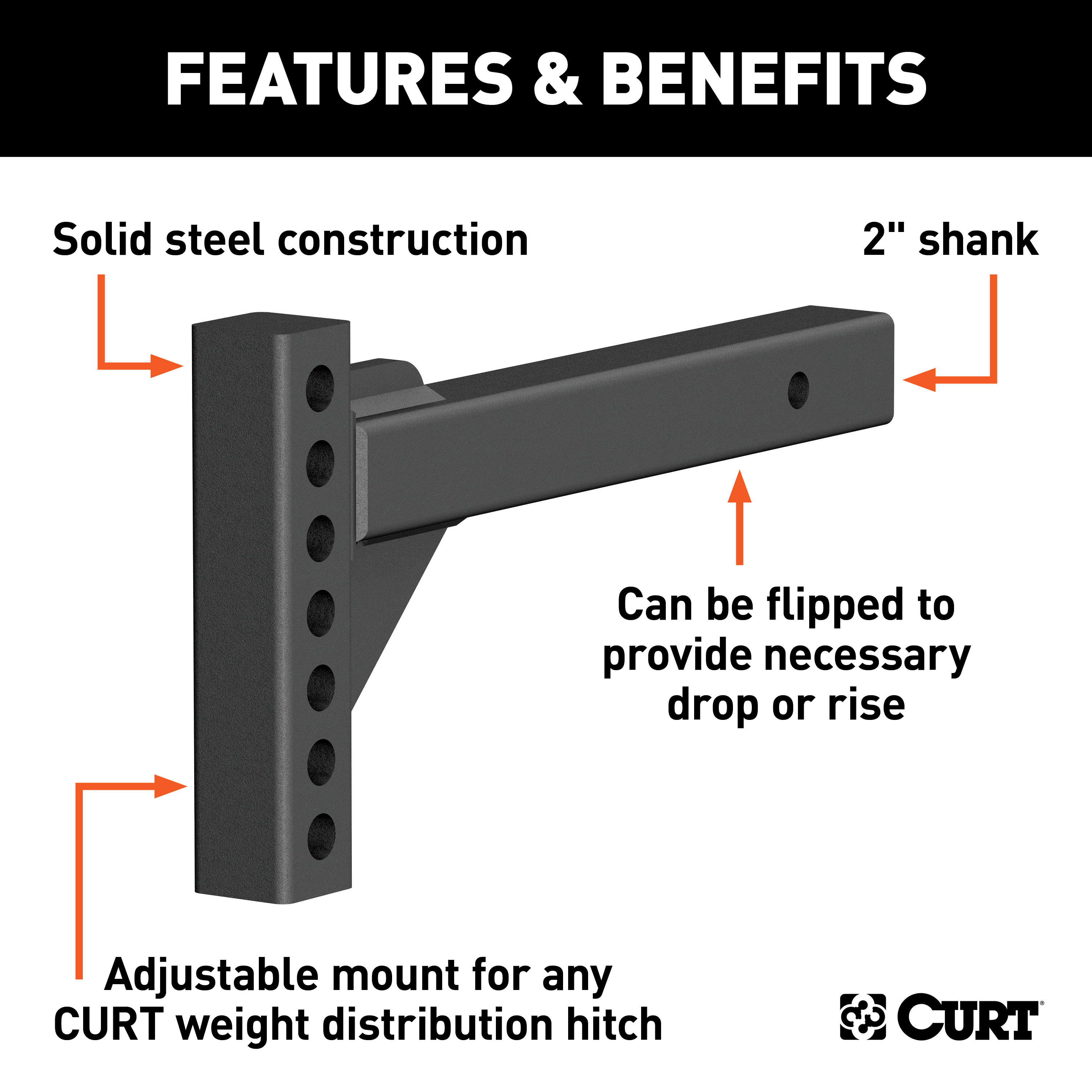 CURT 17103 Replacement Weight Distribution Hitch Shank, 2-Inch Receiver, 2-In Drop, 6-Inch Rise thumbnail 1