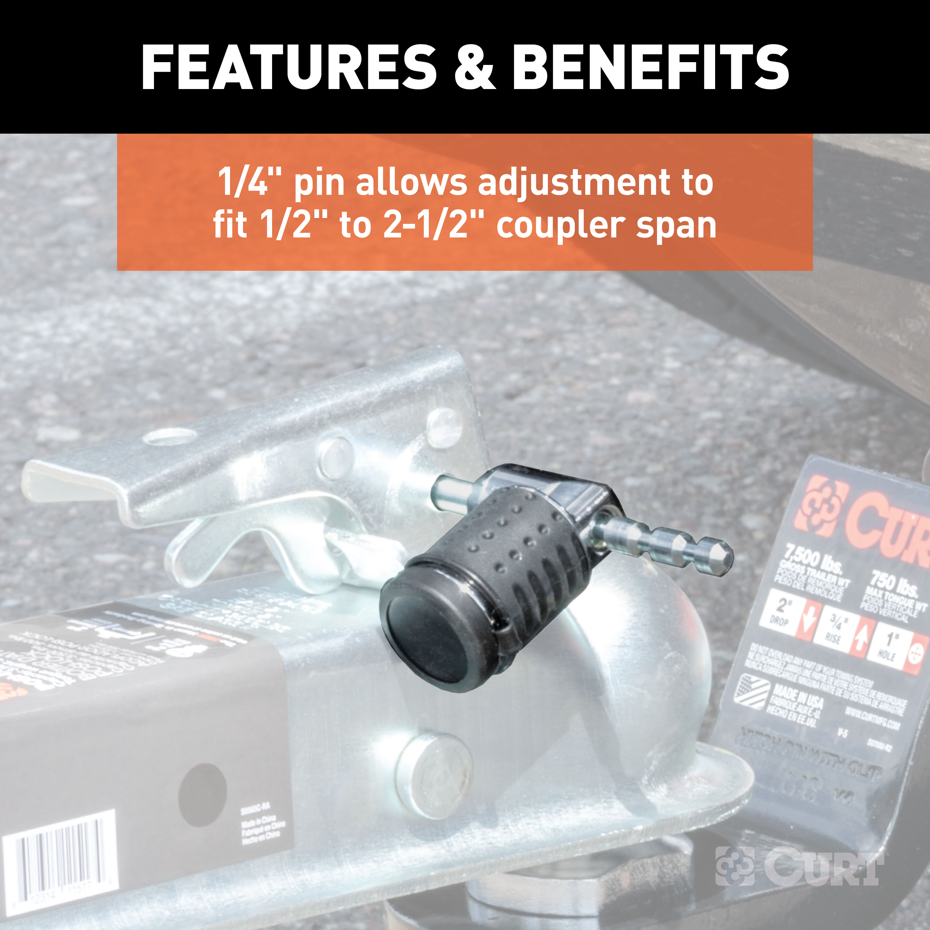 CURT 23086 Trailer Lock Set for 2-Inch Receiver, Up to 2-1/2-Inch Coupler Latch Span, Most 1-7/8 or 2-In Lips thumbnail 3