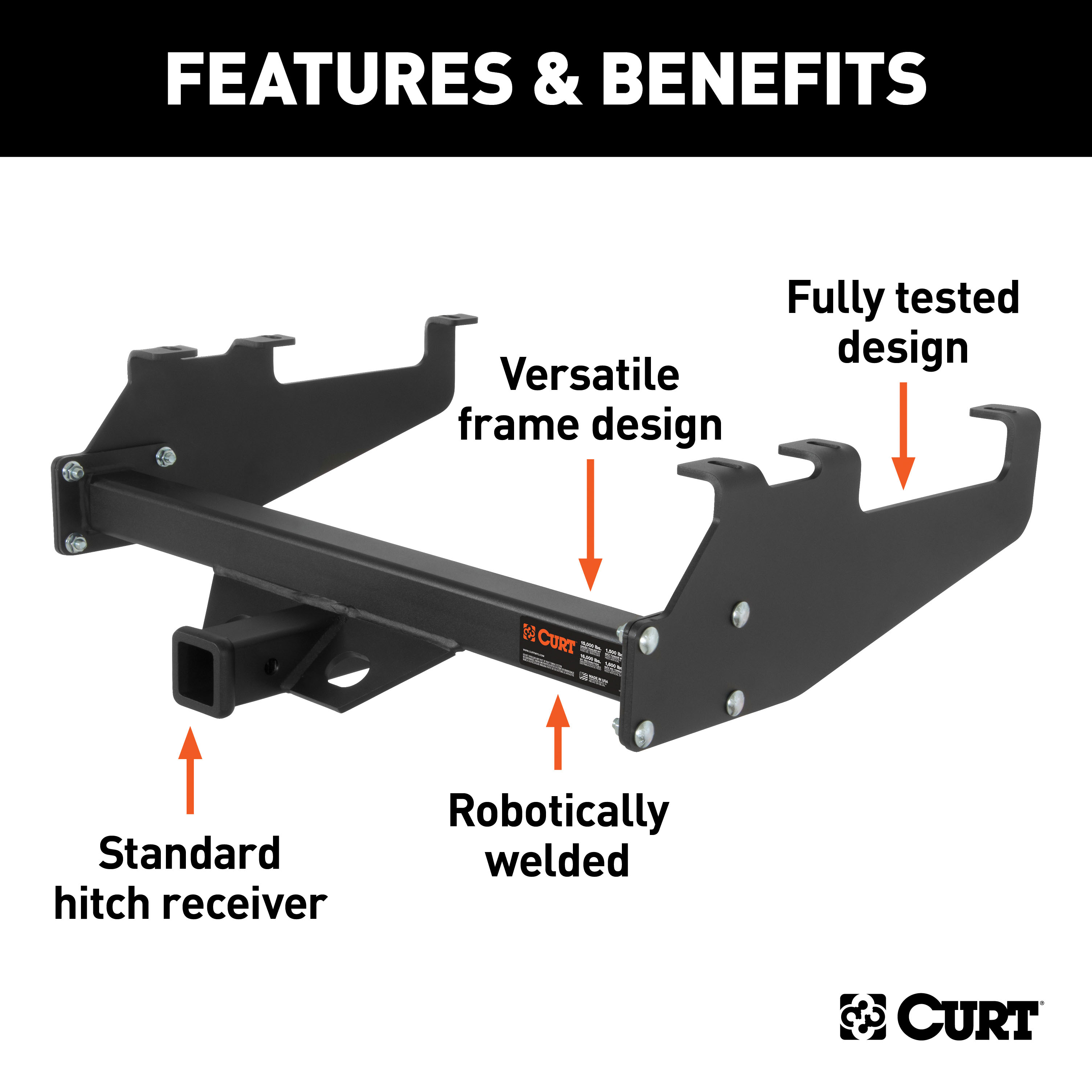 CURT 15511 Pickup Truck Multi-Fit Class 5 Adjustable Hitch, 7-1/2-Inch Drop, 2-Inch Receiver, 15,000 lbs. Select Chevrolet, Dodge, Ford, GMC Trucks thumbnail 2