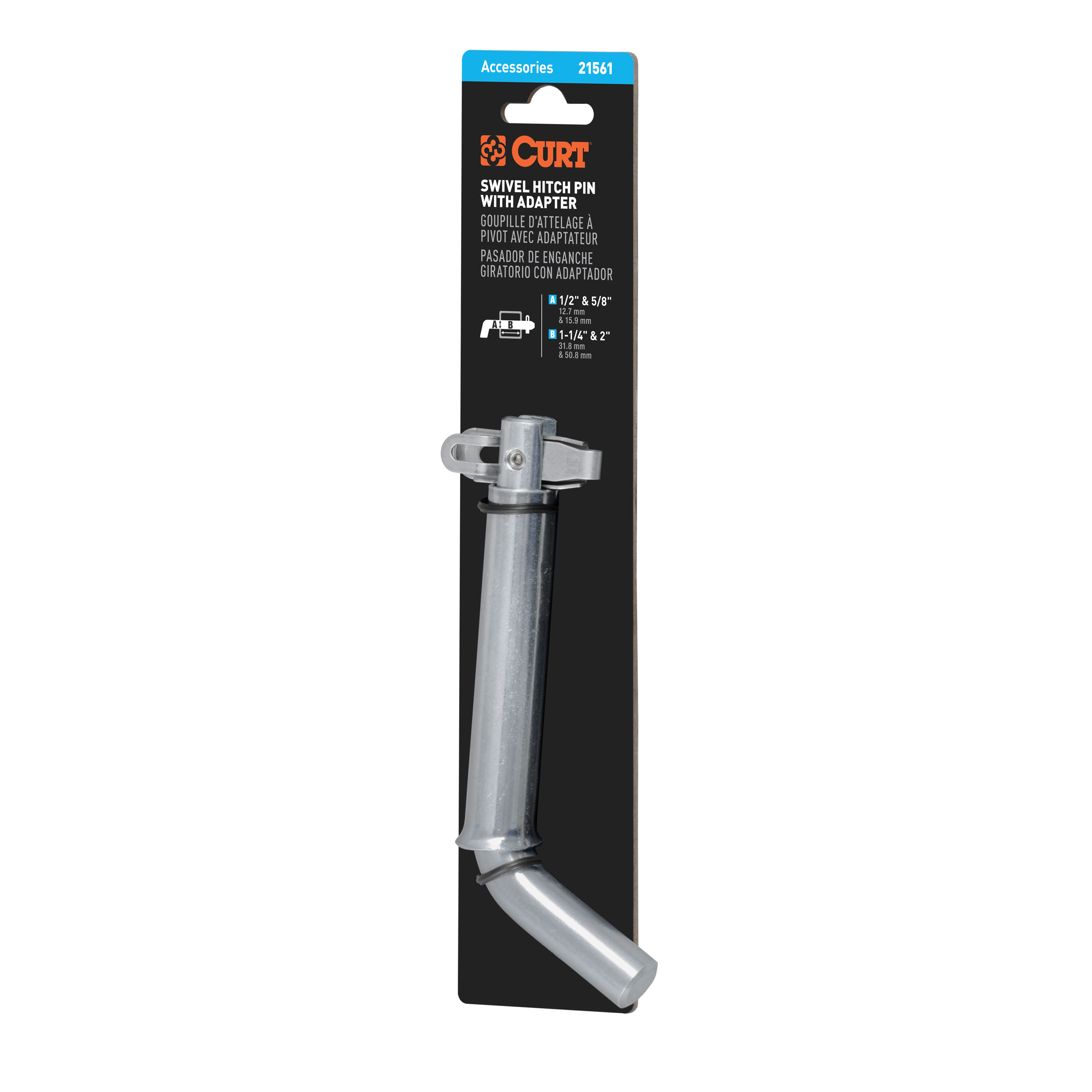 CURT 21561 Swivel Trailer Hitch Pin, 1/2-Inch Diameter with 5/8-Inch Adapter, Fits 1-1/4 or 2-Inch Receiver thumbnail 7