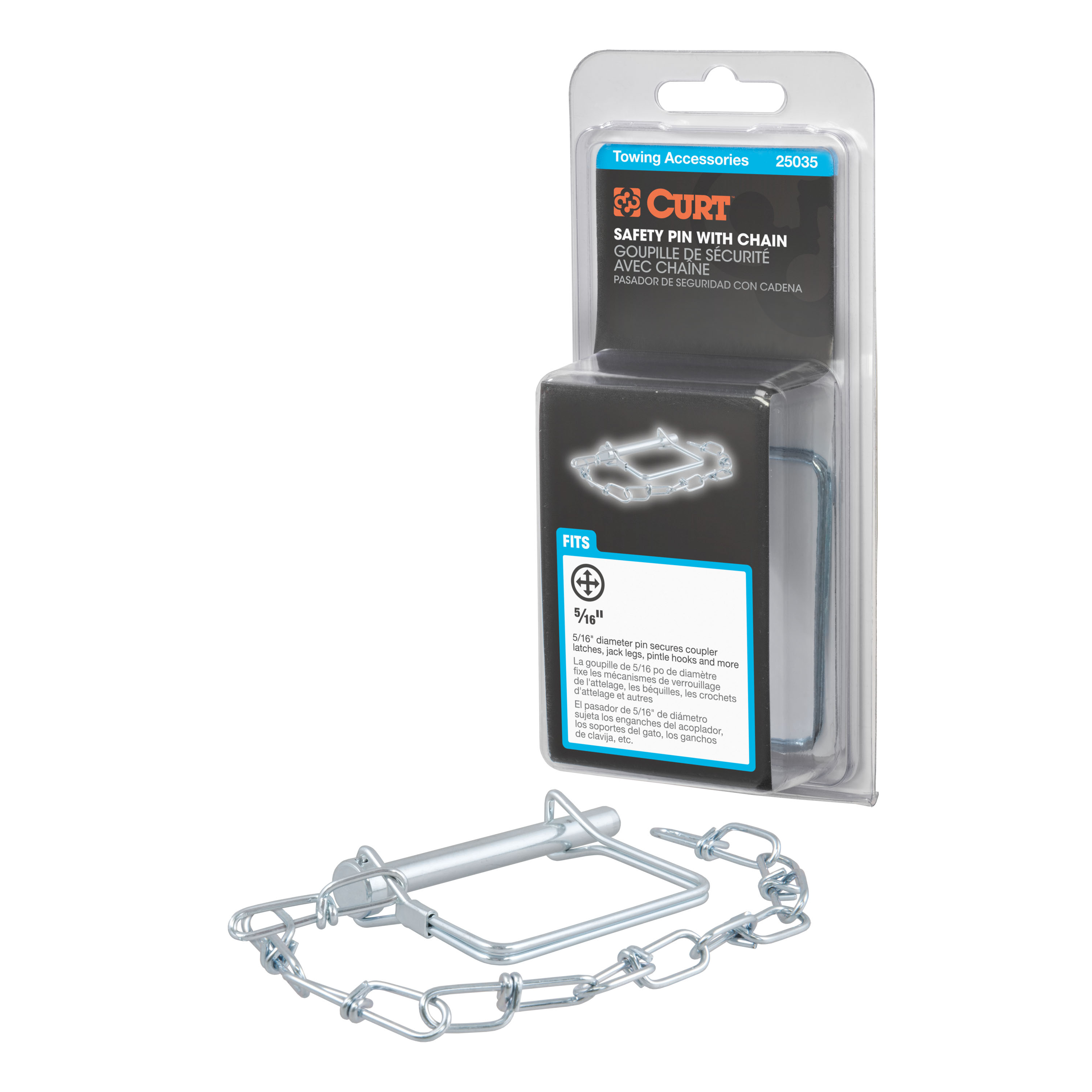 CURT 25035 Trailer Coupler Pin with 12-Inch Chain, 5/16-Inch Diameter x 3-Inch Long thumbnail 0