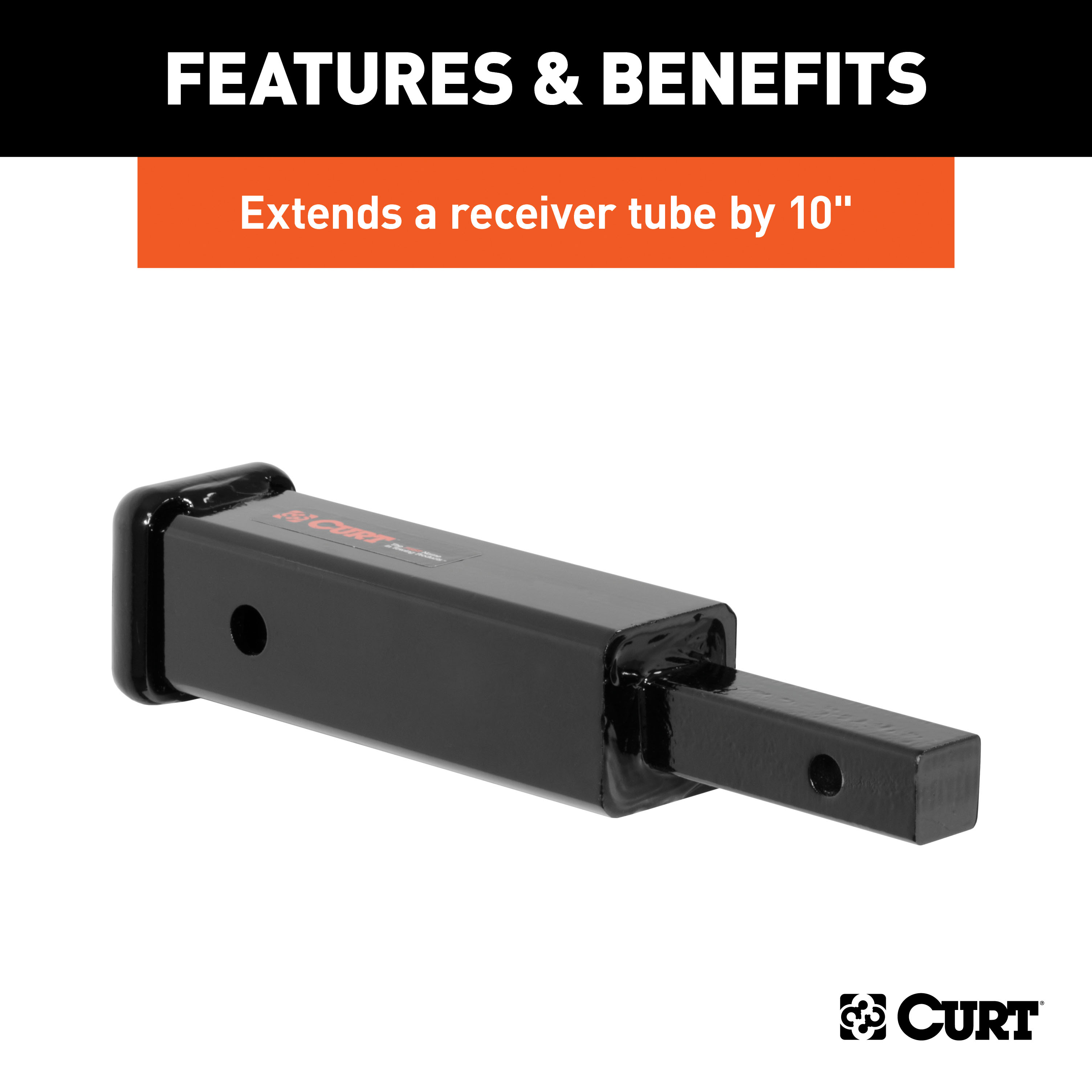 CURT 45790 Trailer Hitch Receiver Adapter, 1-1/4 to 2-Inch, 10-In Extension, 350 lbs thumbnail 2
