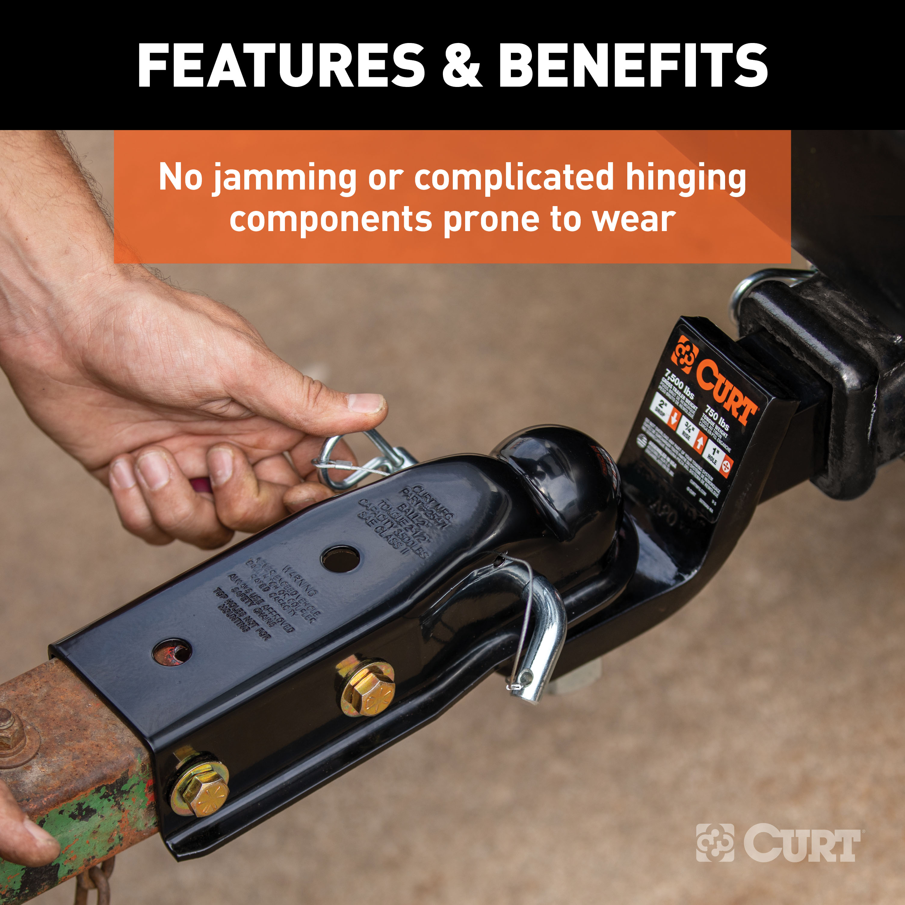 CURT 3,500 lbs QuickPin No-Latch Trailer Coupler for 2-Inch Hitch Ball (2-1/2-In Channel) Trailer Hitch Coupler thumbnail 4