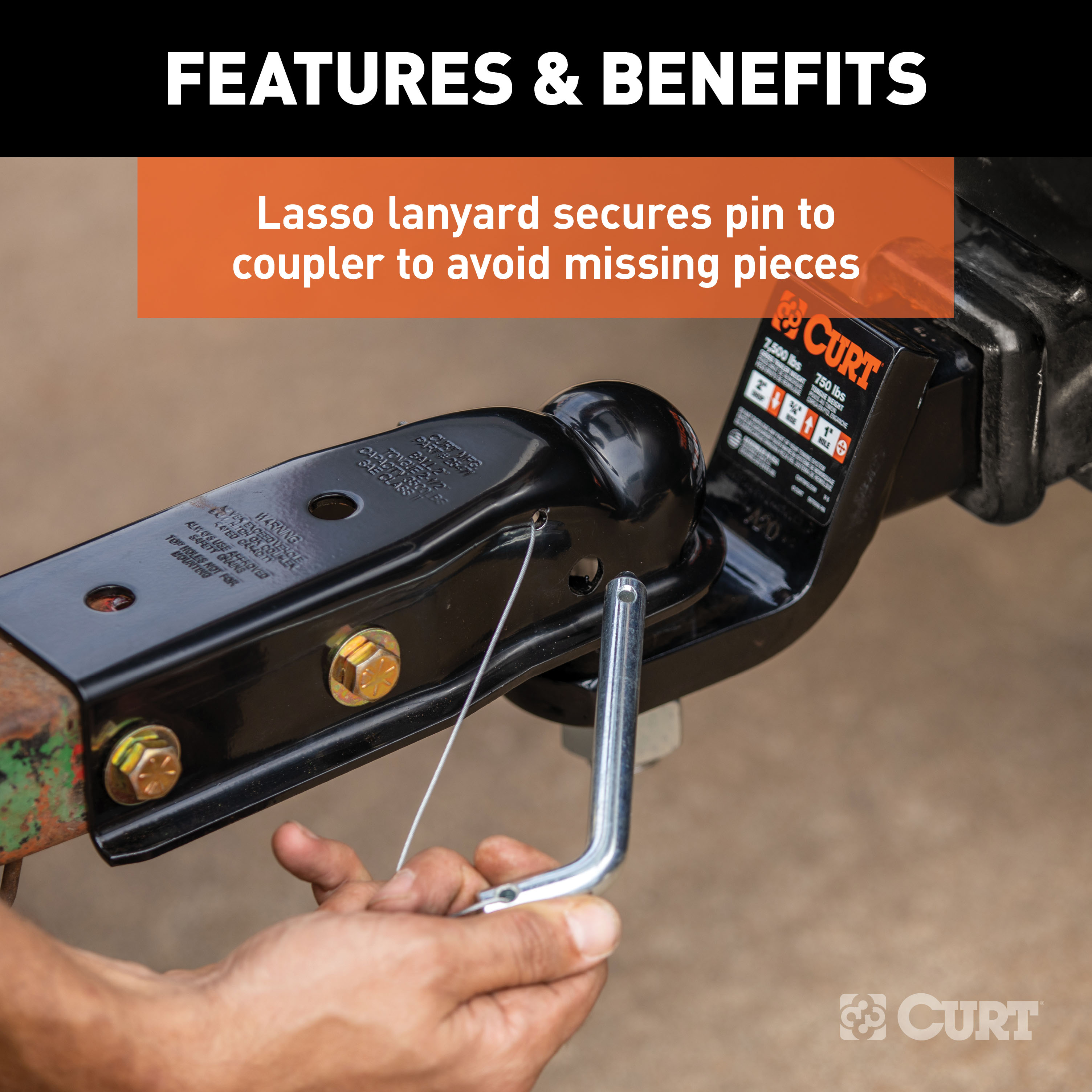 CURT 3,500 lbs QuickPin No-Latch Trailer Coupler for 2-Inch Hitch Ball (2-1/2-In Channel) Trailer Hitch Coupler thumbnail 5