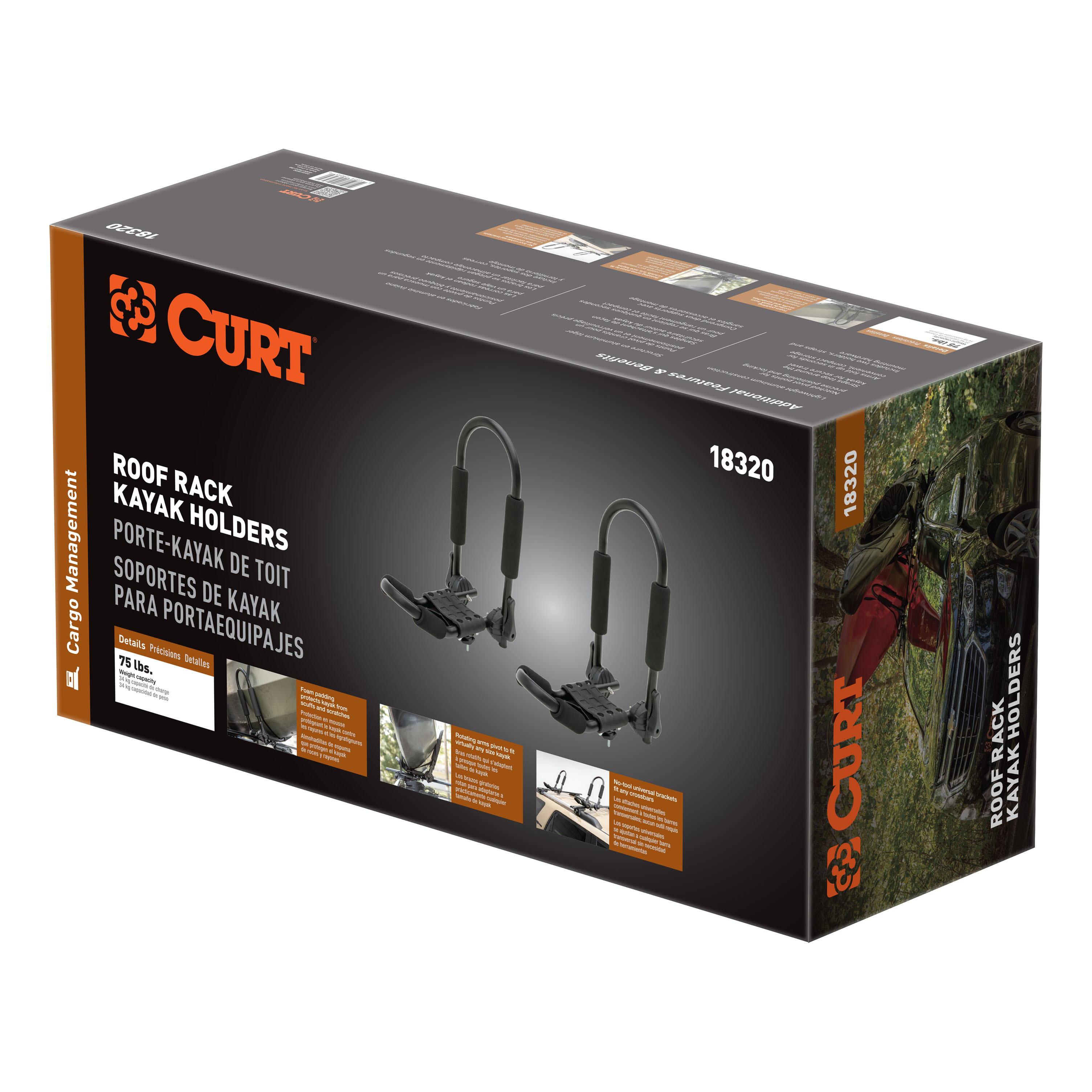 CURT 18320 Fully Adjustable Aluminum Universal Kayak Roof Rack Carrier, 2-Pack thumbnail 12