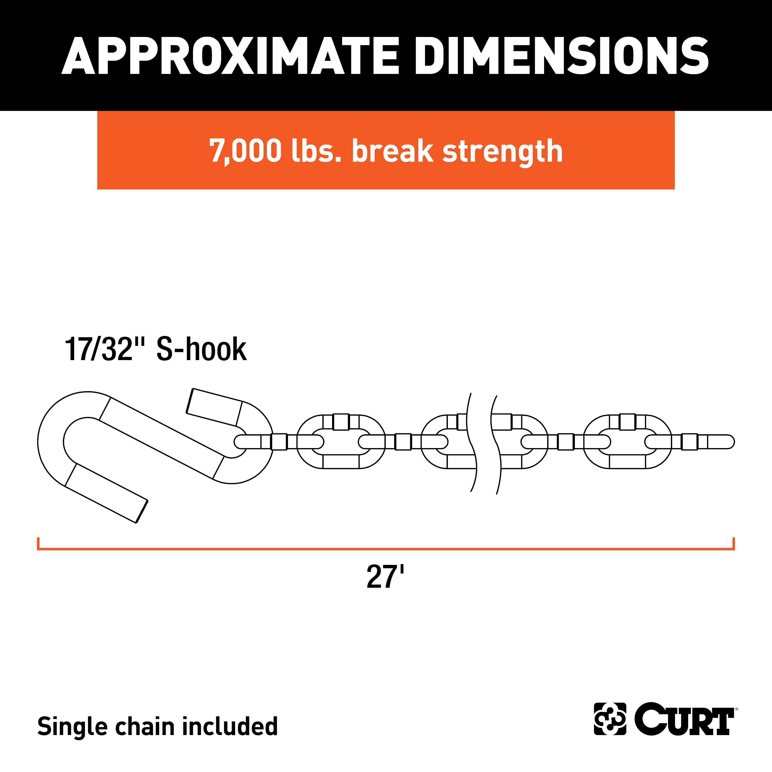 CURT 80300 27-Inch Trailer Safety Chain with 17/32-In S-Hook, 7,000 lbs Break Strength thumbnail 2