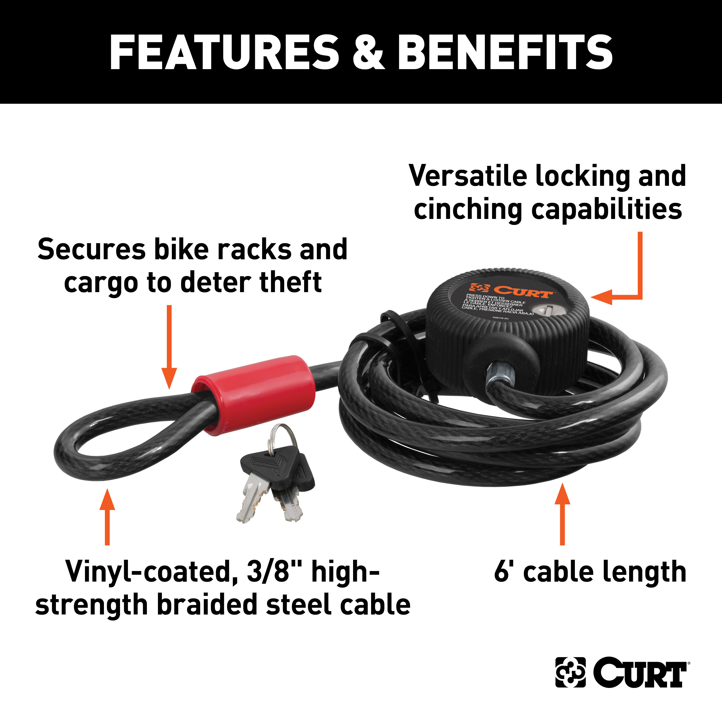 CURT 23666 6-Foot Bike Cable Lock thumbnail 1