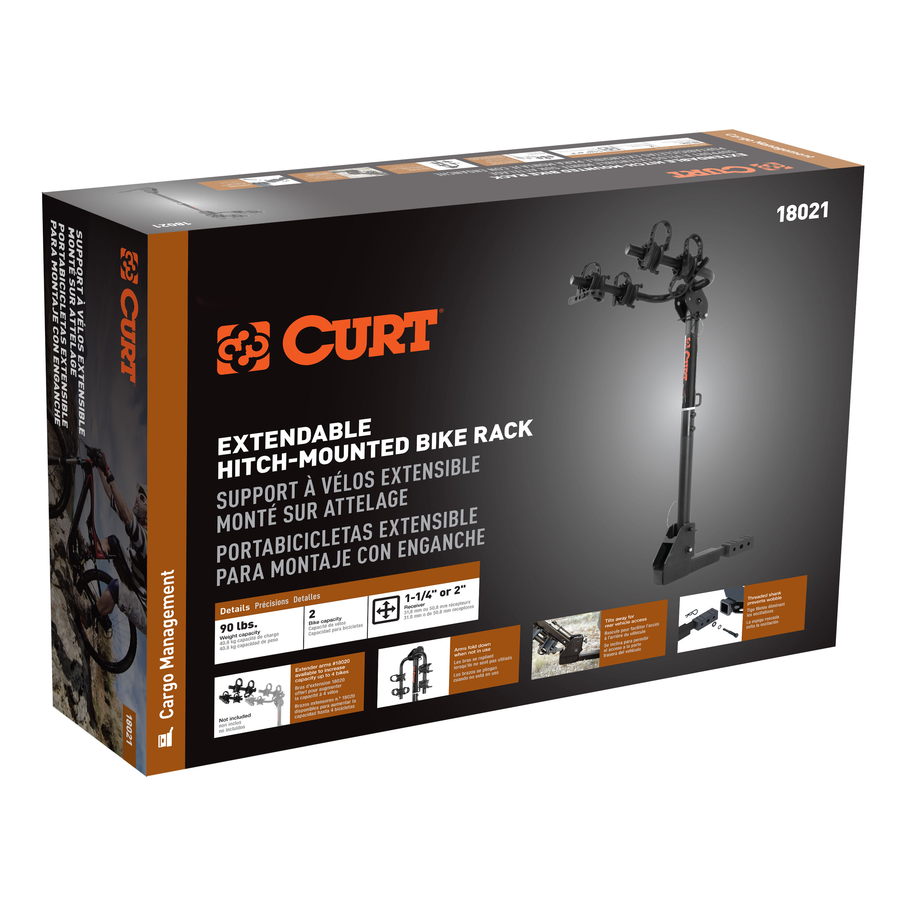 CURT 18021 Trailer Hitch Bike Rack Mount, Fits 1-1/4, 2-Inch Receiver, 2 Bicycles thumbnail 8