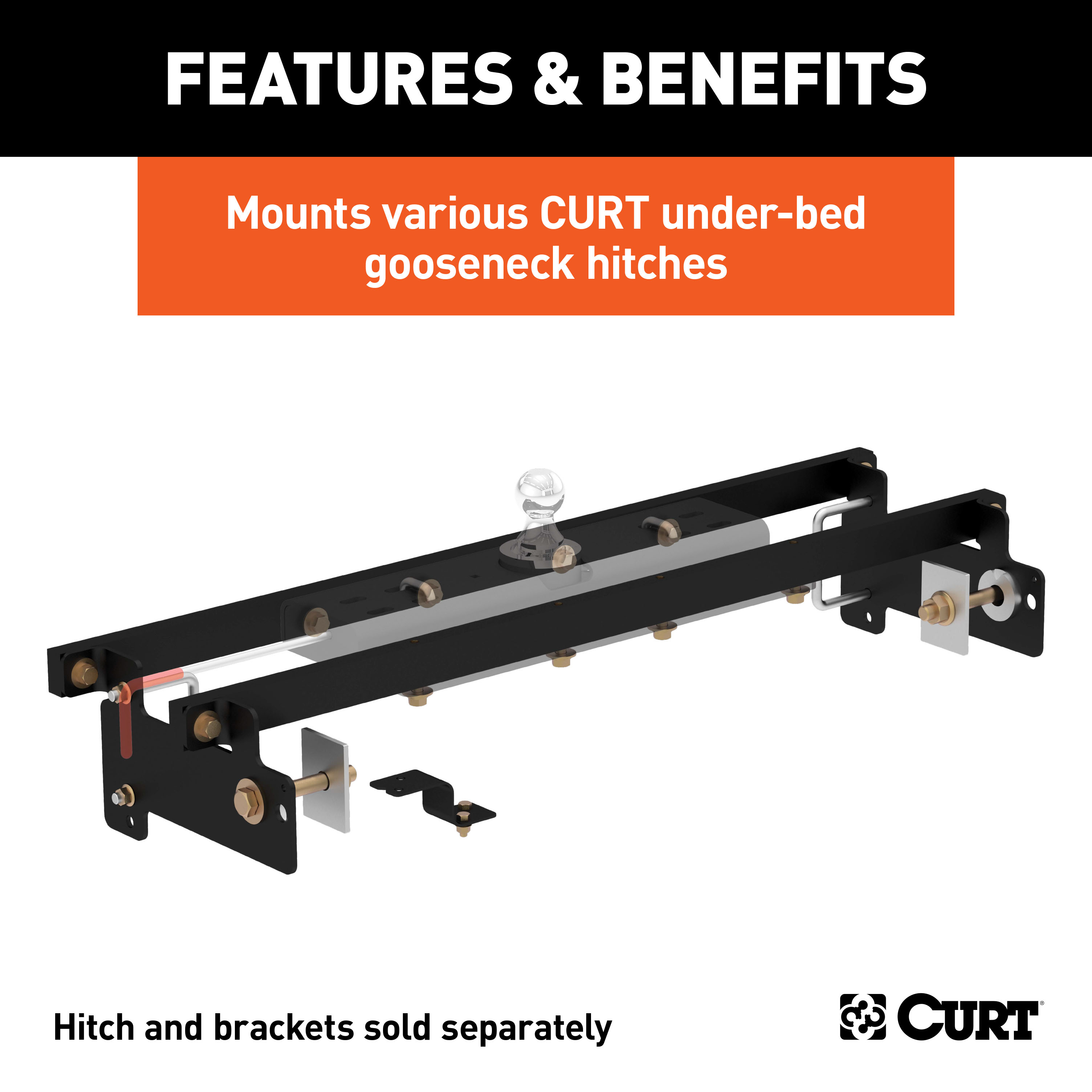 CURT 60632 Double Lock Gooseneck Installation Brackets, Fits Select Chevrolet Silverado, GMC Sierra 1500, LD, Limited thumbnail 1