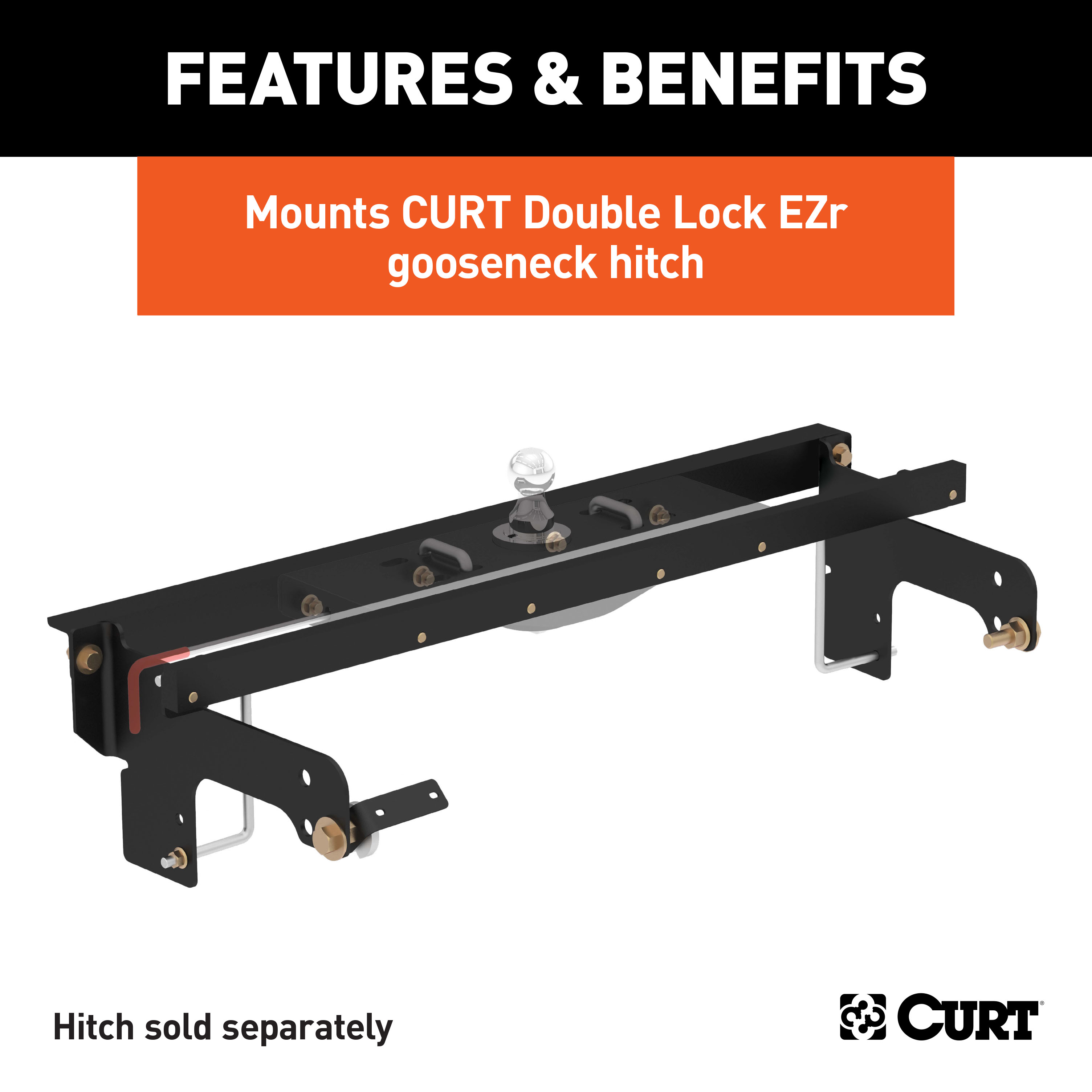 CURT 60648 Double Lock EZr Gooseneck Installation Brackets, Fits Select Chevrolet Silverado, GMC Sierra 2500, 3500 HD thumbnail 1