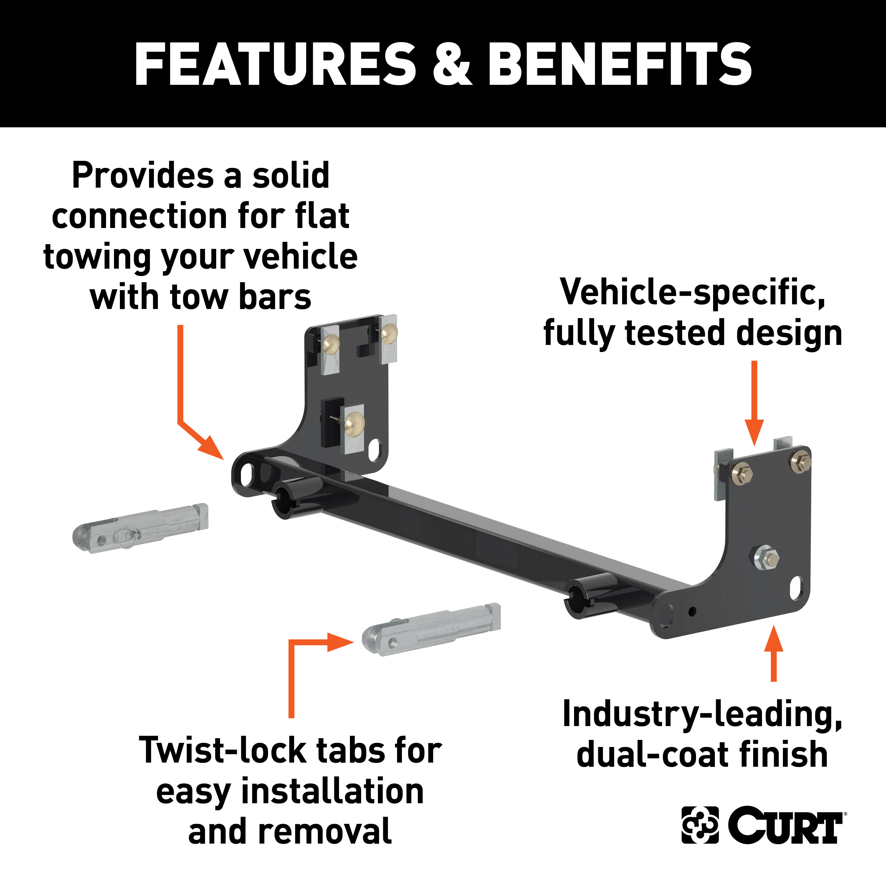 CURT 70102 Custom Tow Bar Base Plate Brackets for Dinghy Towing, Fits Select Jeep Wrangler JK thumbnail 1