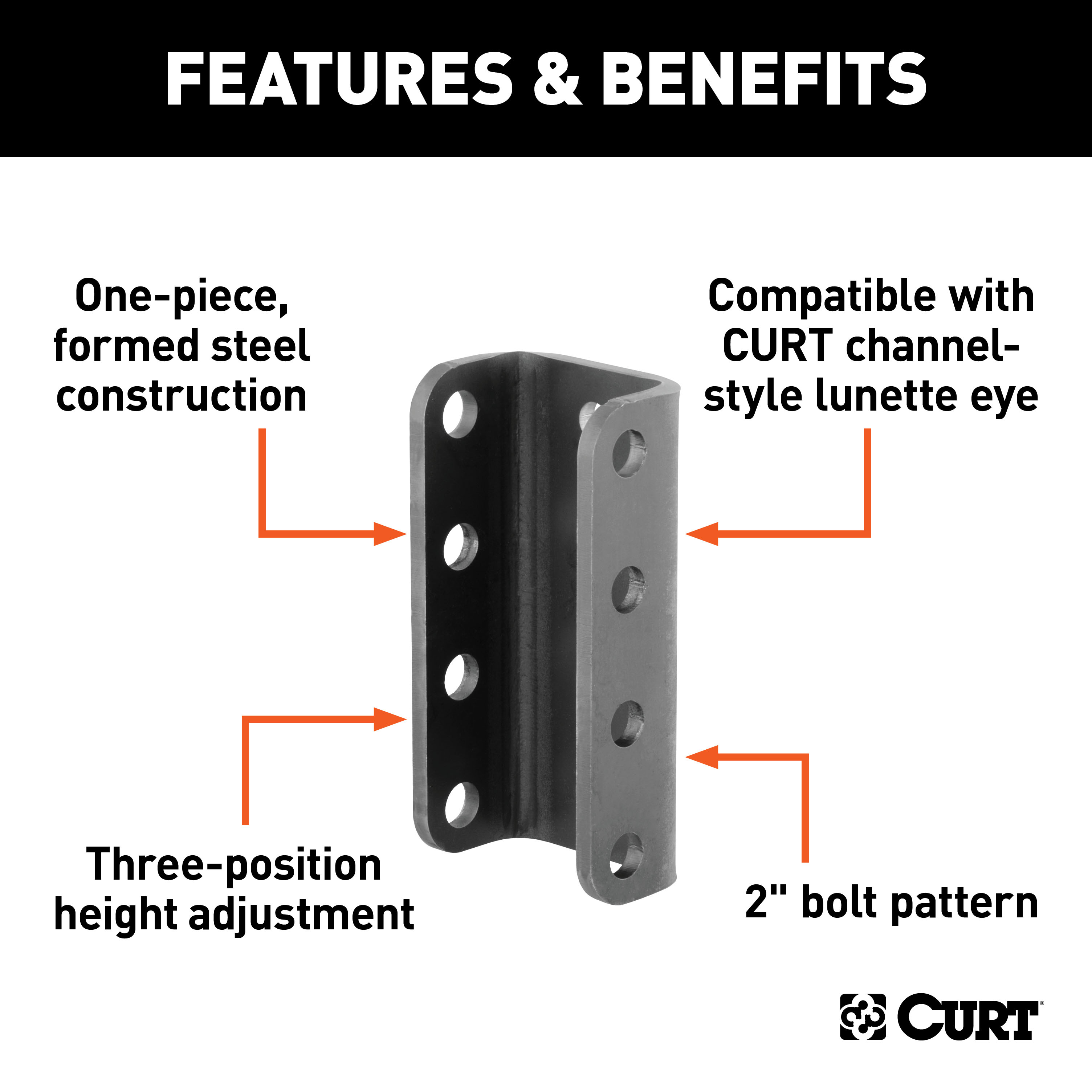 CURT 48610 Adjustable Lunette Ring or Coupler Channel 3-Inch ID x 7-1/2-Inch, 2-In Bolt Pattern thumbnail 1