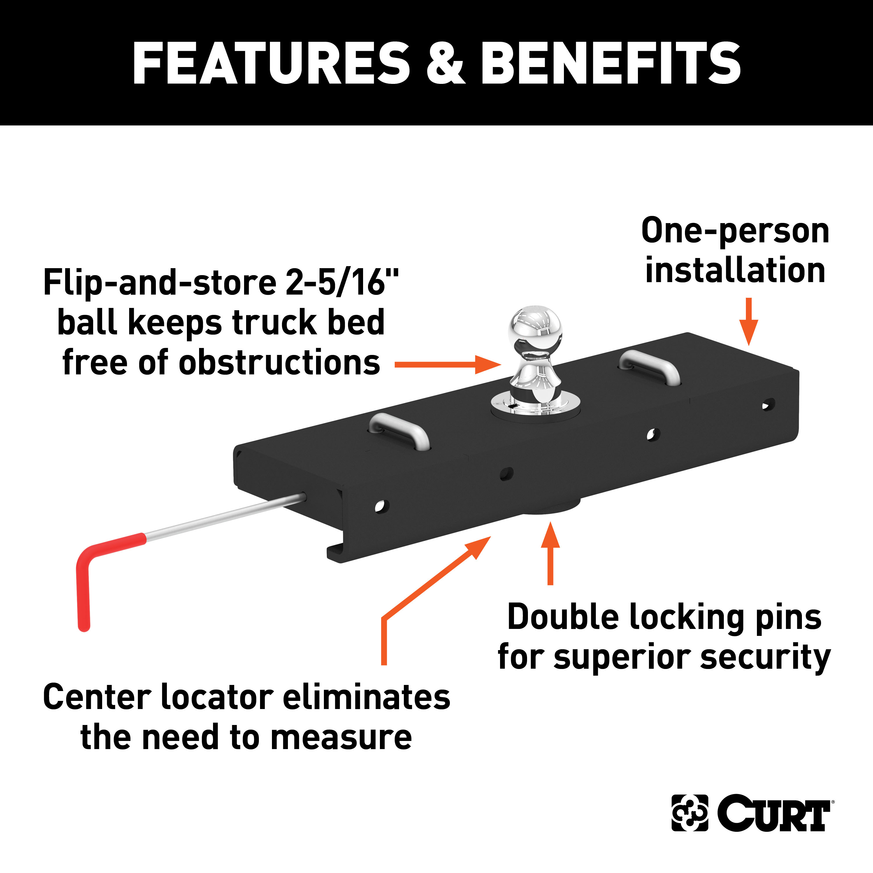 CURT 60611 Double Lock EZr Gooseneck Hitch with 2-5/16-Inch Flip-and-Store Ball, 30,000 lbs thumbnail 1