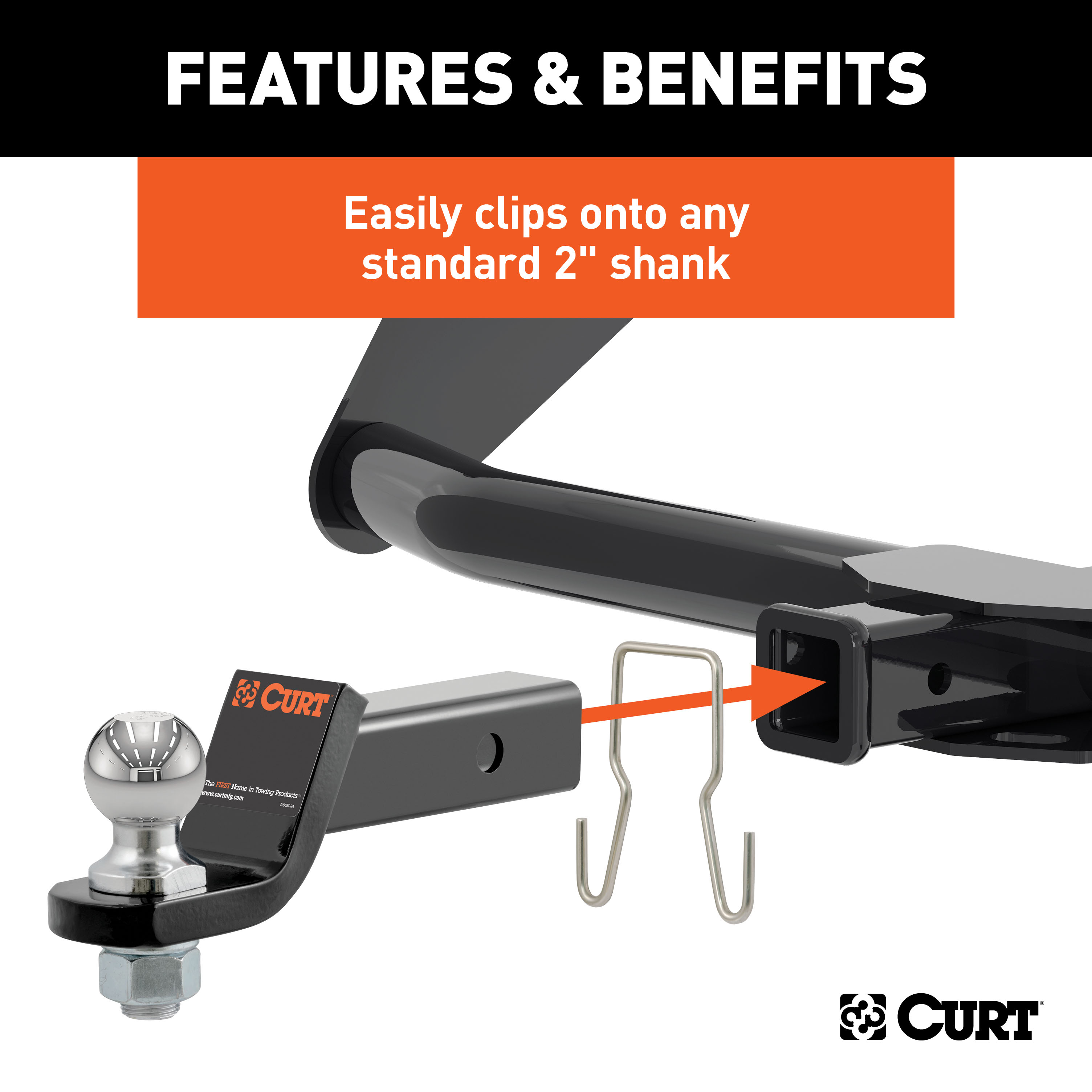 CURT 45807 Trailer Safety Chain Holder Bracket for 2-inch Shank, Clip-On Stainless Steel Hanger Hooks thumbnail 2
