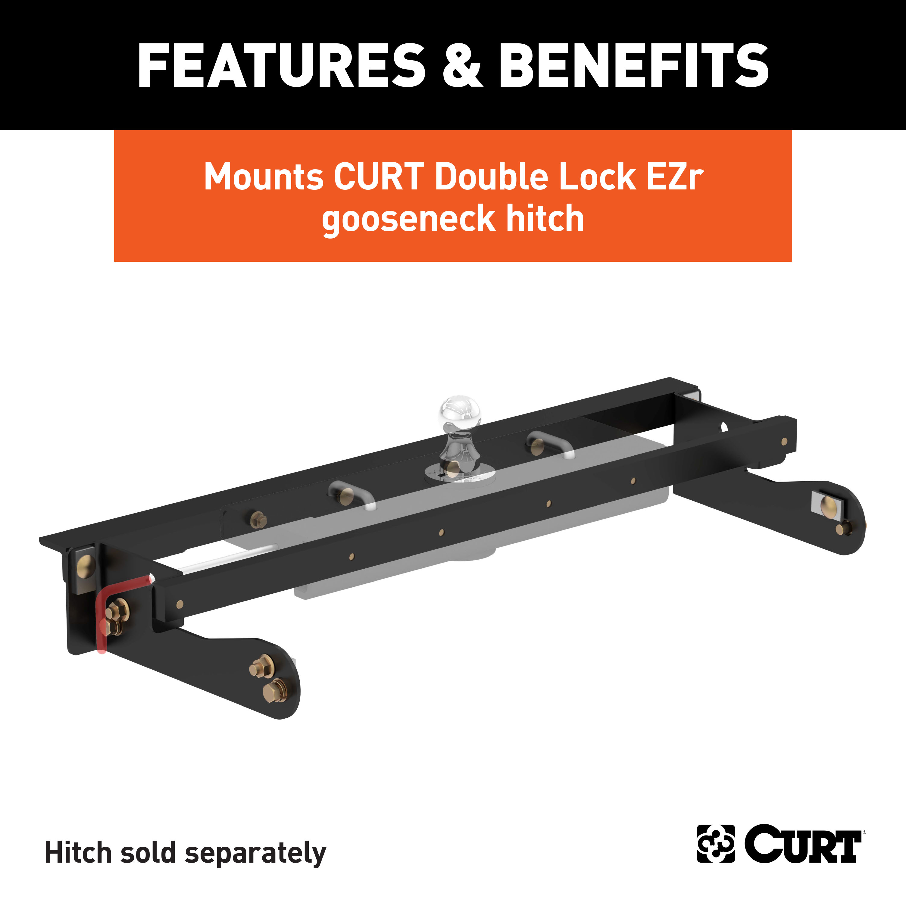 CURT 60624 Double Lock EZr Gooseneck Installation Brackets, Fits Select Chevrolet Silverado, GMC Sierra 2500, 3500 HD thumbnail 1