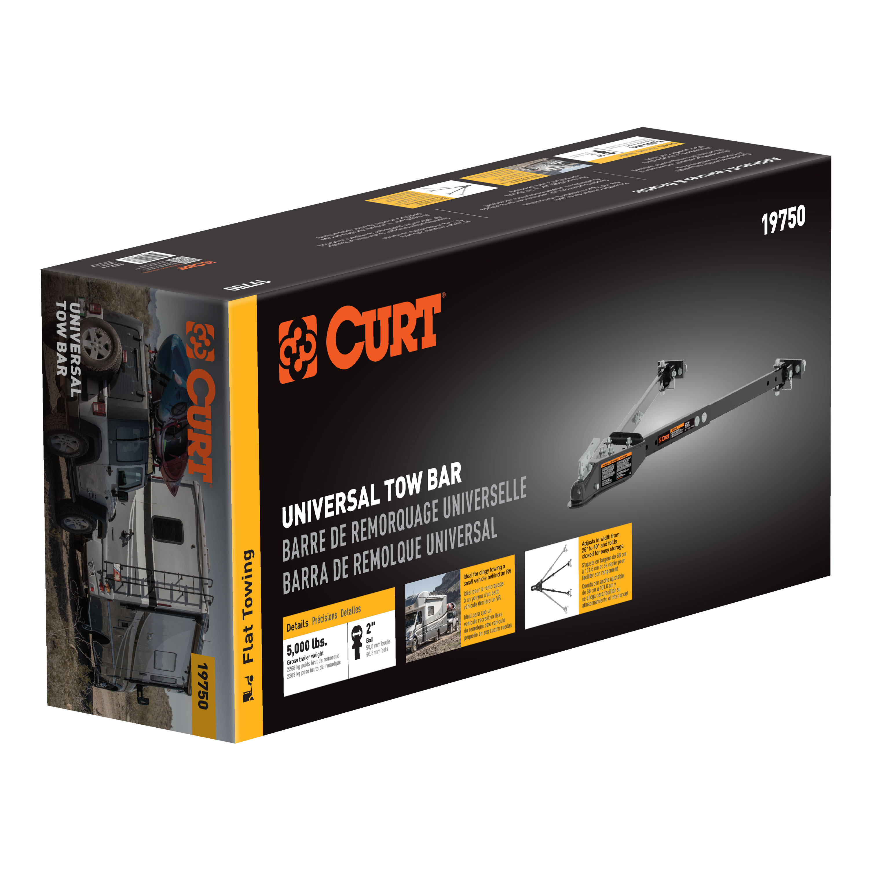 CURT 19750 Universal Tow Bar for Flat or Dinghy Towing 5,000 lbs, 2-Inch Coupler thumbnail 1