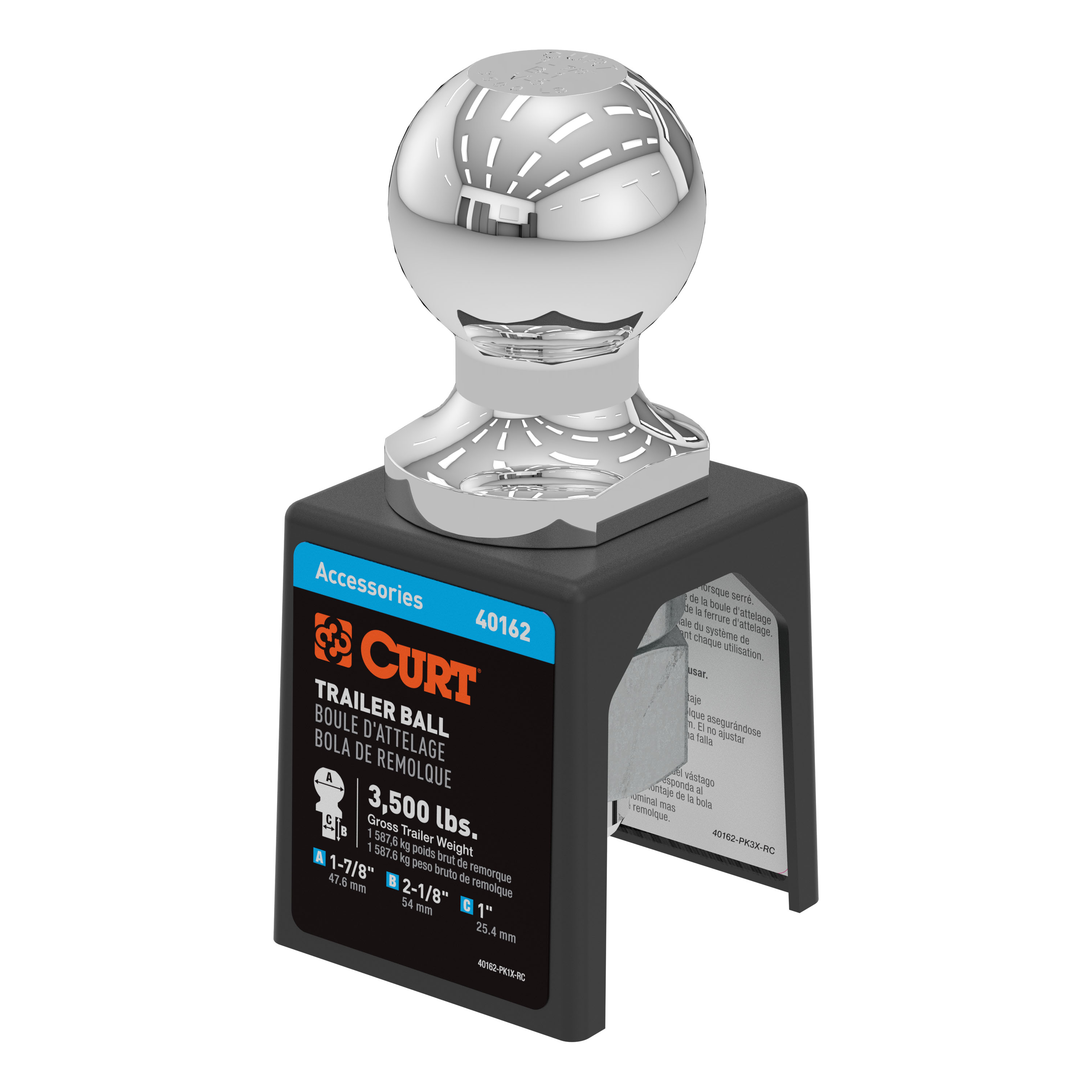 CURT 40162 Chrome Trailer Hitch Ball, 3,500 lbs, 1-7/8-Inch Diameter, 1 x 2-1/8-Inch Shank thumbnail 2