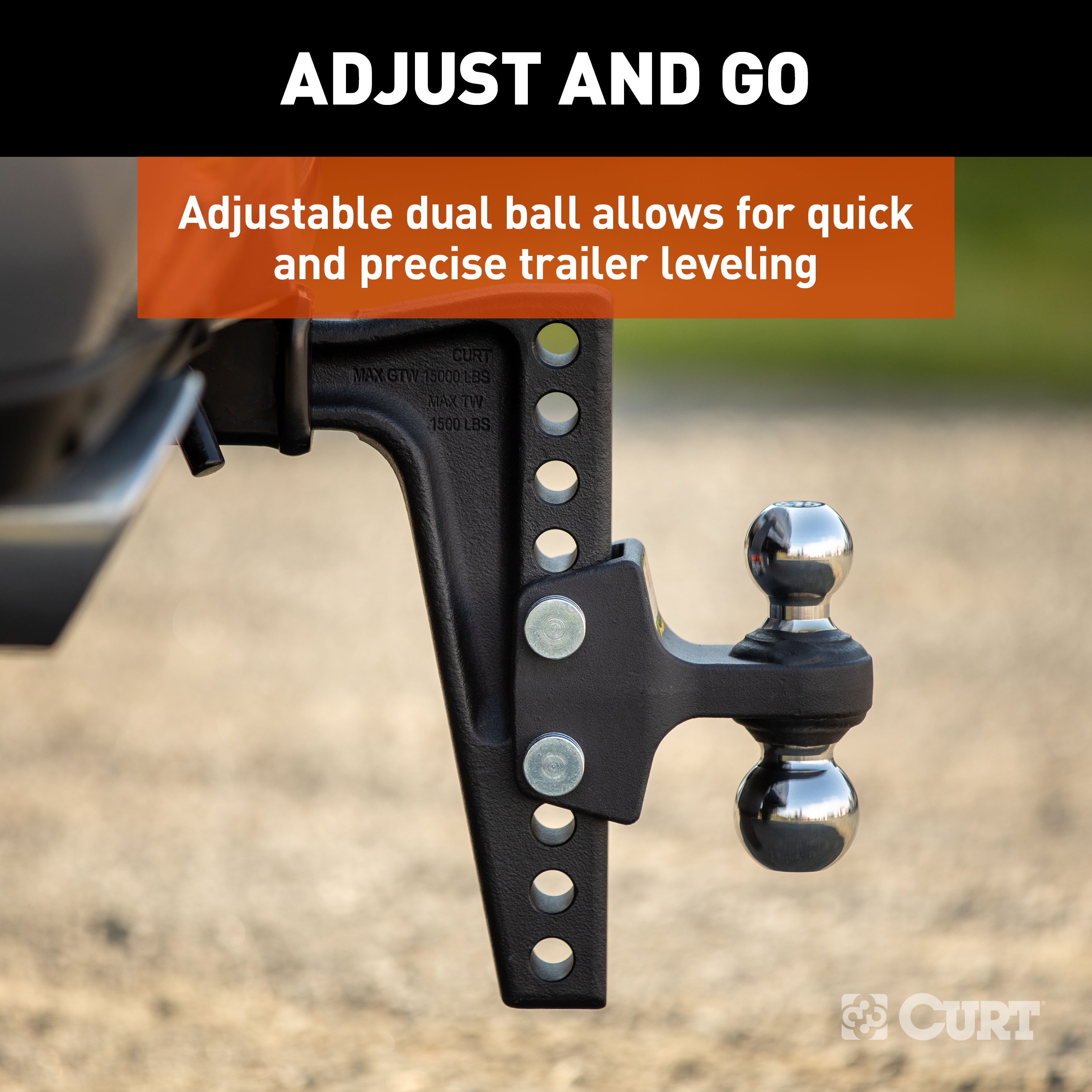 CURT 45936 Deep-Drop Adjustable Trailer Hitch Ball Mount with Dual Ball, 2" Shank, Up to 15,000 lbss thumbnail 2