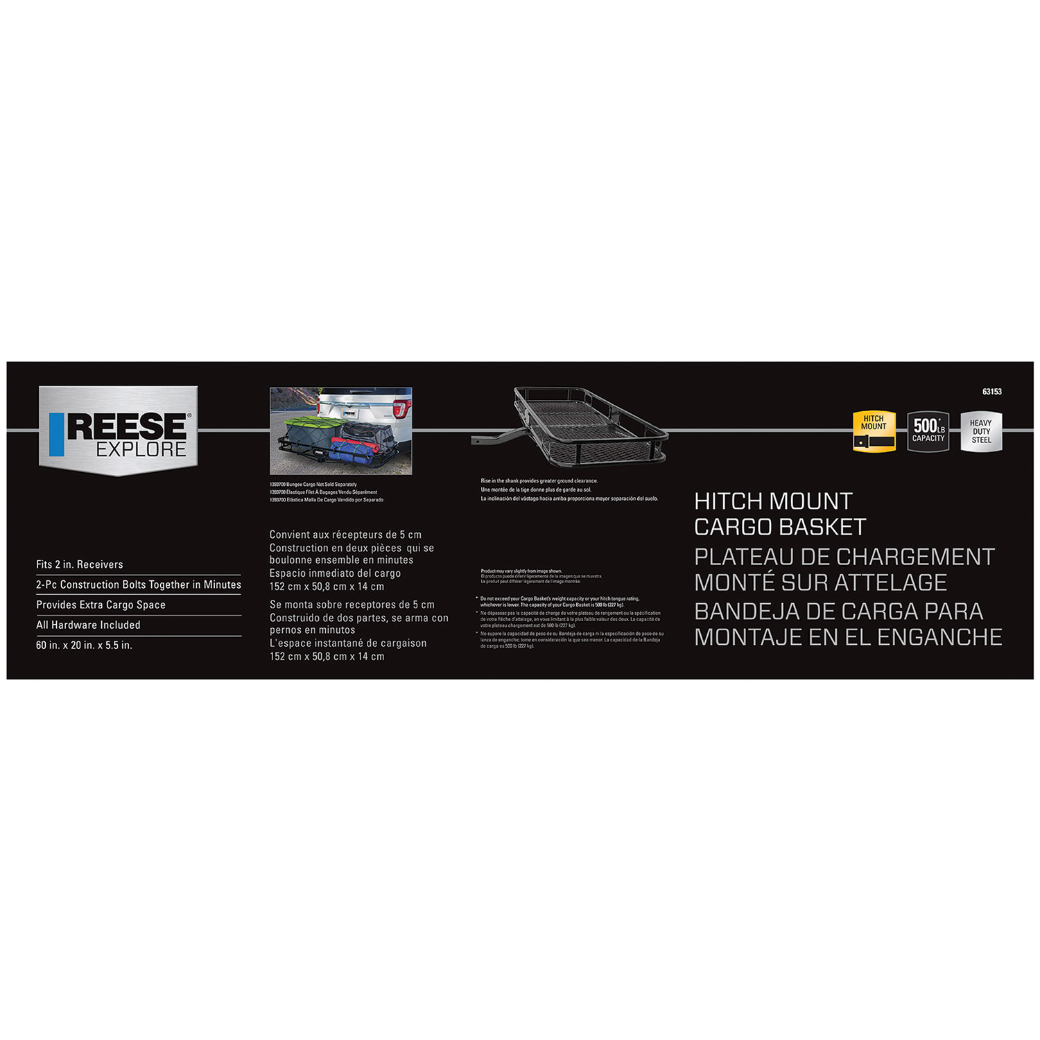 Reese Towpower Rambler Hitch Mount Cargo Carrier, 60 Inch x 24 Inch, 2 Inch Receiver, 500 lbs. Capacity thumbnail 4