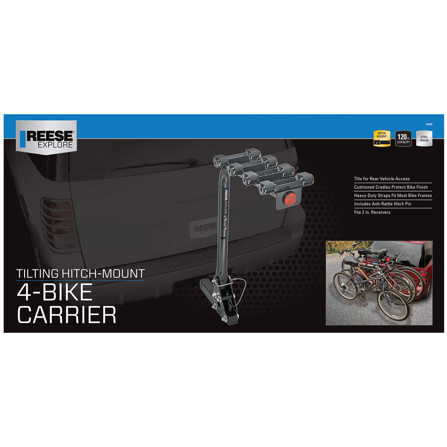 Reese Towpower Eclipse Trailer Hitch Bike Carrier, 4-Bike, 2 Inch Receiver thumbnail 5